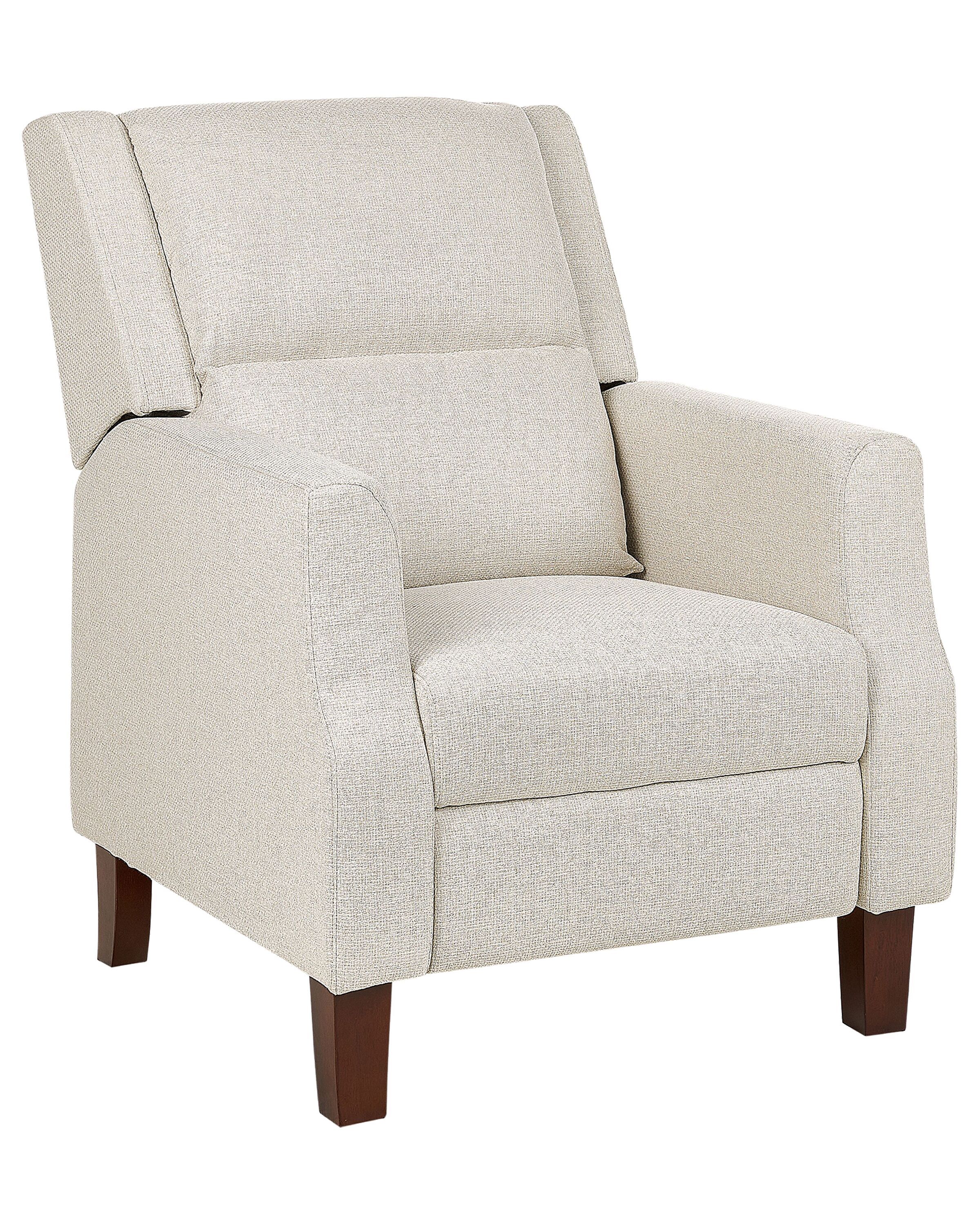 Recliner Chair Cream Beige Fabric Upholstery Push-back Manually Adjustable Back And Footrest Retro Design Armchair Beliani