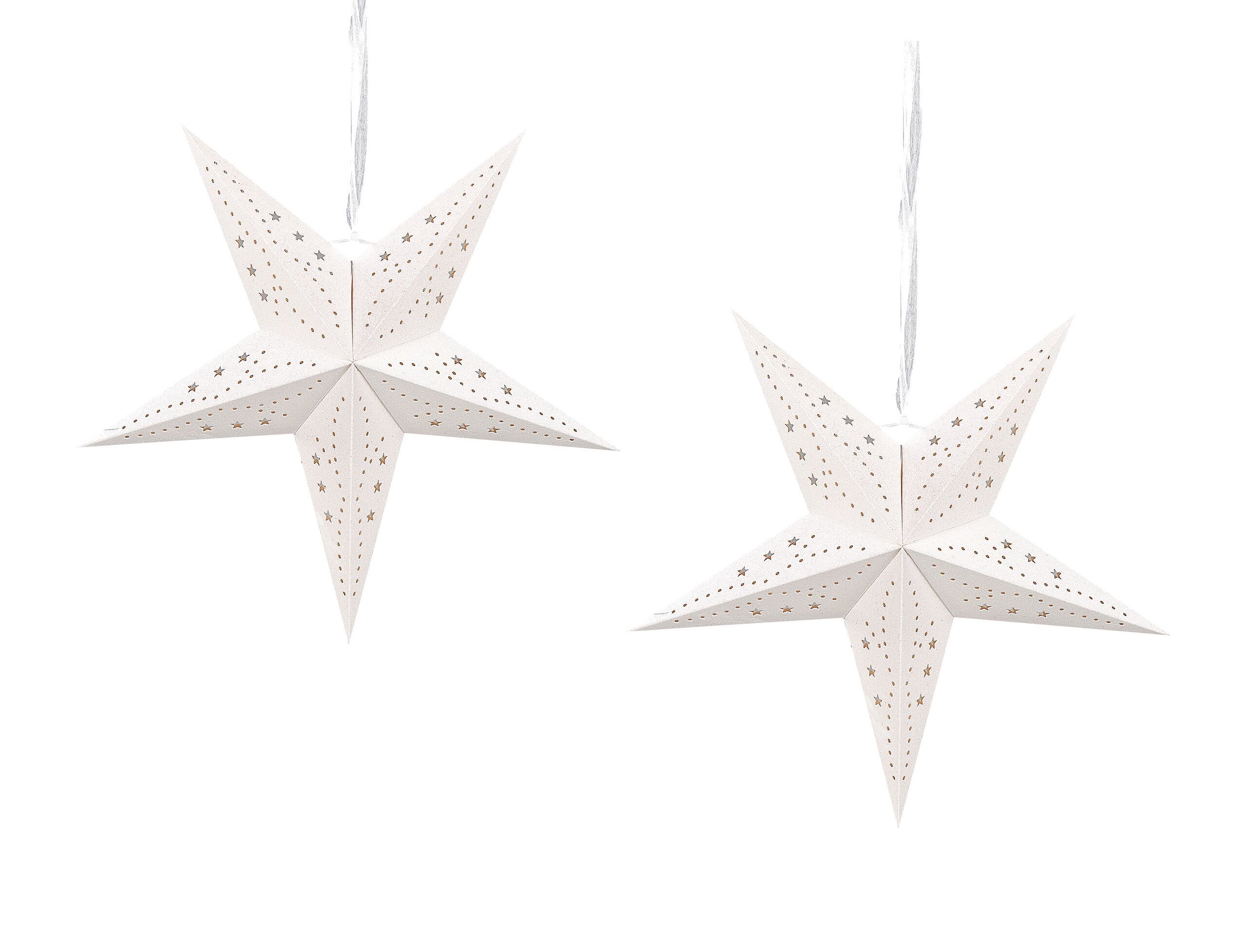 Set Of 2 Star Lanterns White Paper 45 Cm Glitter Hanging Christmas Home Decororation Seasonal Festive Beliani