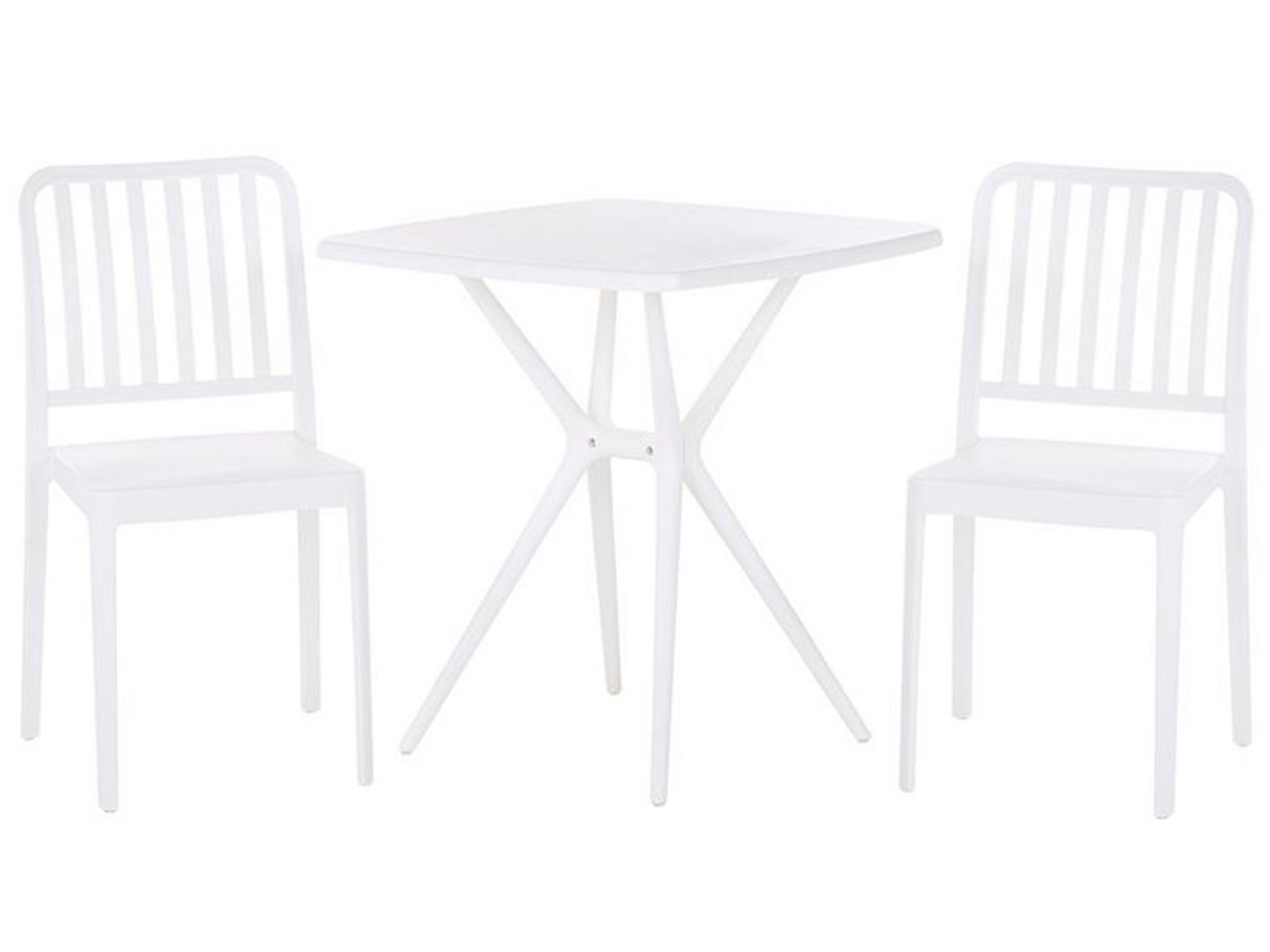 Bistro Set White Plastic 2 Chairs 1 Table Modern Rust Water Resistant Garden Balcony Furniture