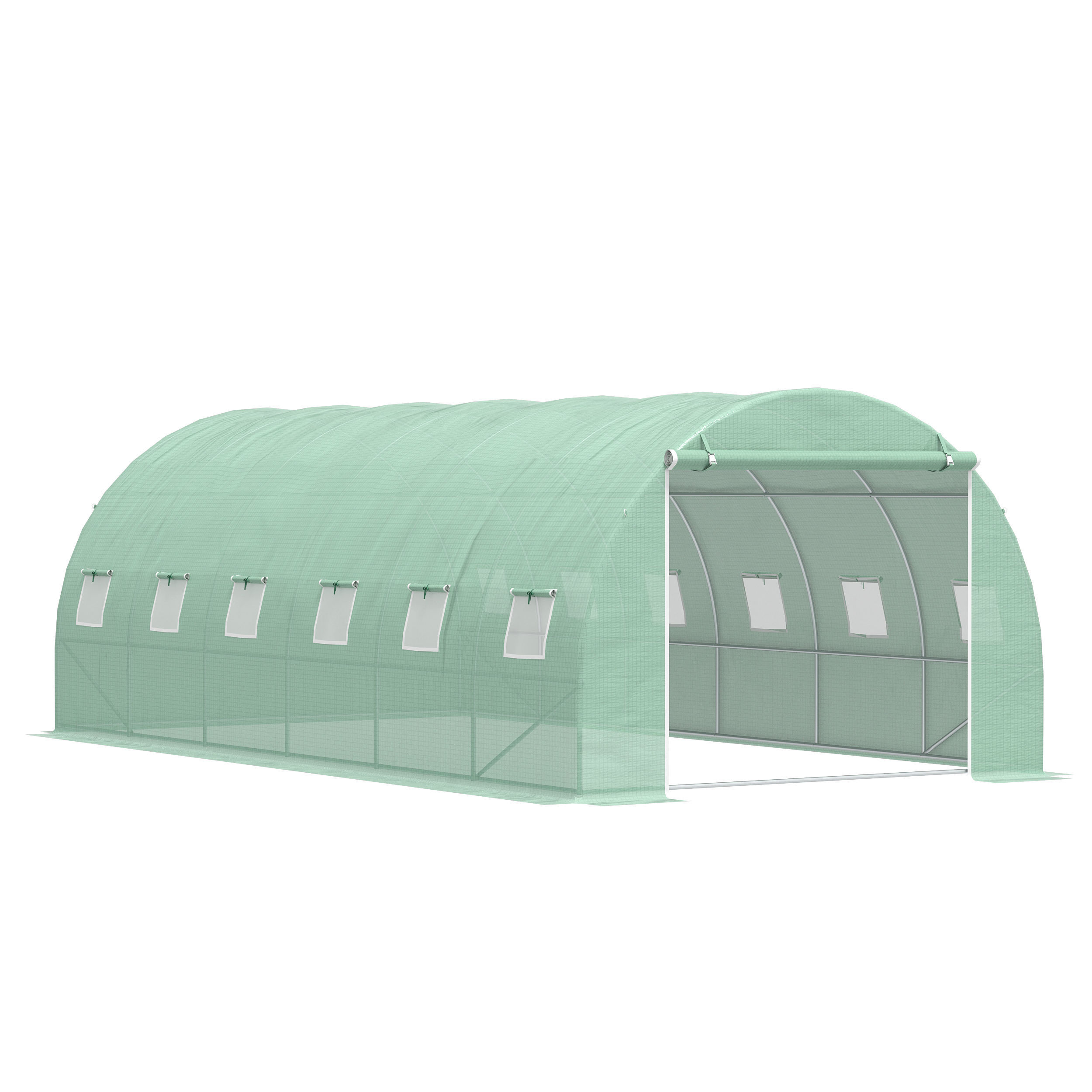 Outsunny 6 X 3 X 2 M Large Walk-in Greenhouse Garden Polytunnel Greenhouse With Steel Frame, Zippered Door And Roll Up Windows, Green