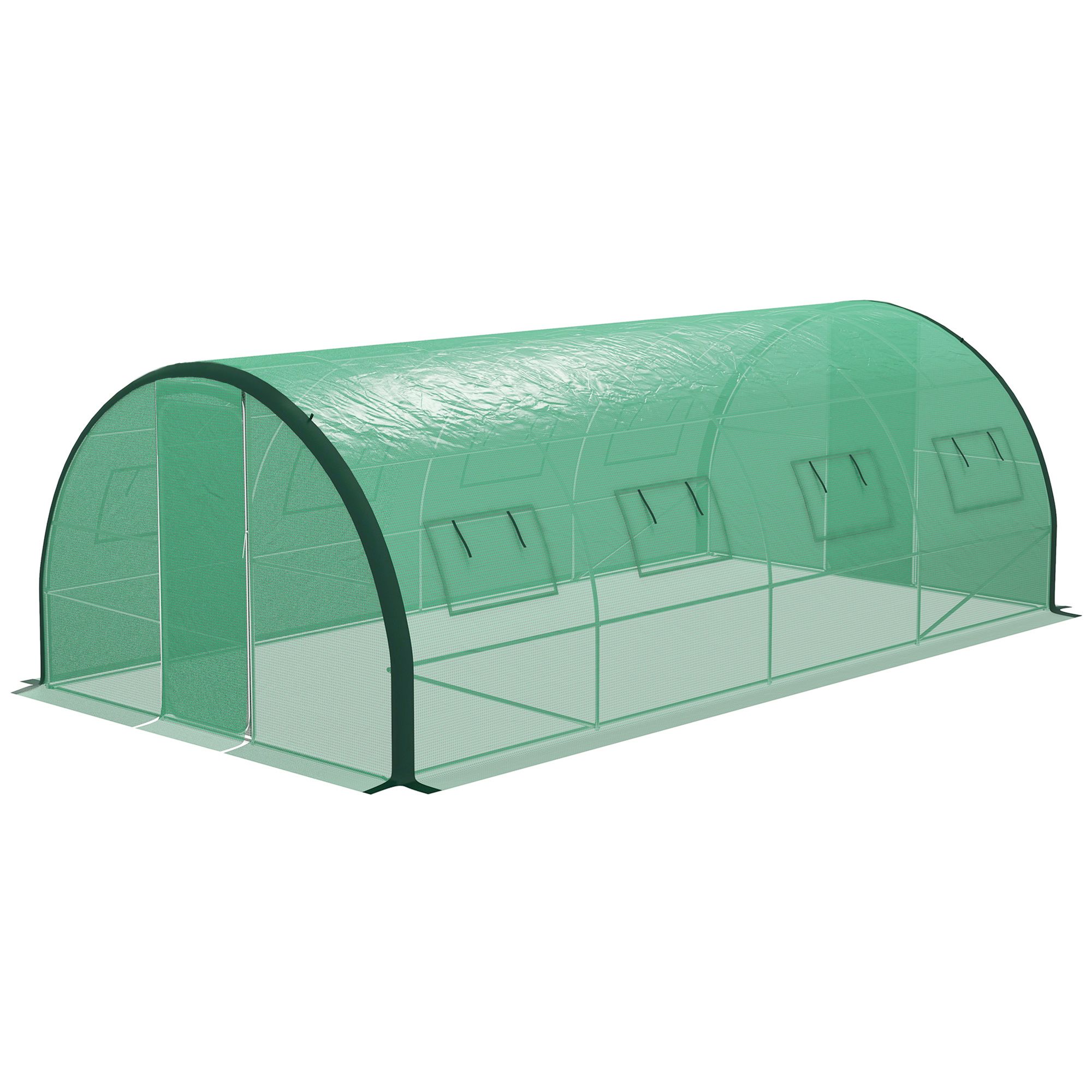 Outsunny Polyethylene Upgraded Structure Walk-in Polytunnel Greenhouse, 6 X 3(m), Green