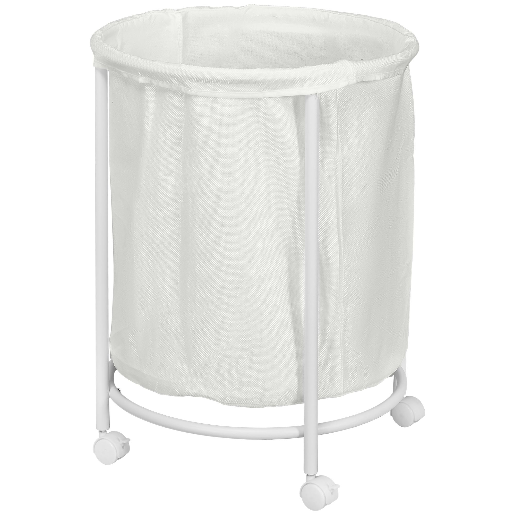 Homcom 100l Rolling Laundry Basket On Wheels, 50cm Round Laundry Hamper With Removable Bag And Steel Frame, Bathroom, Laundry Room, Cream White