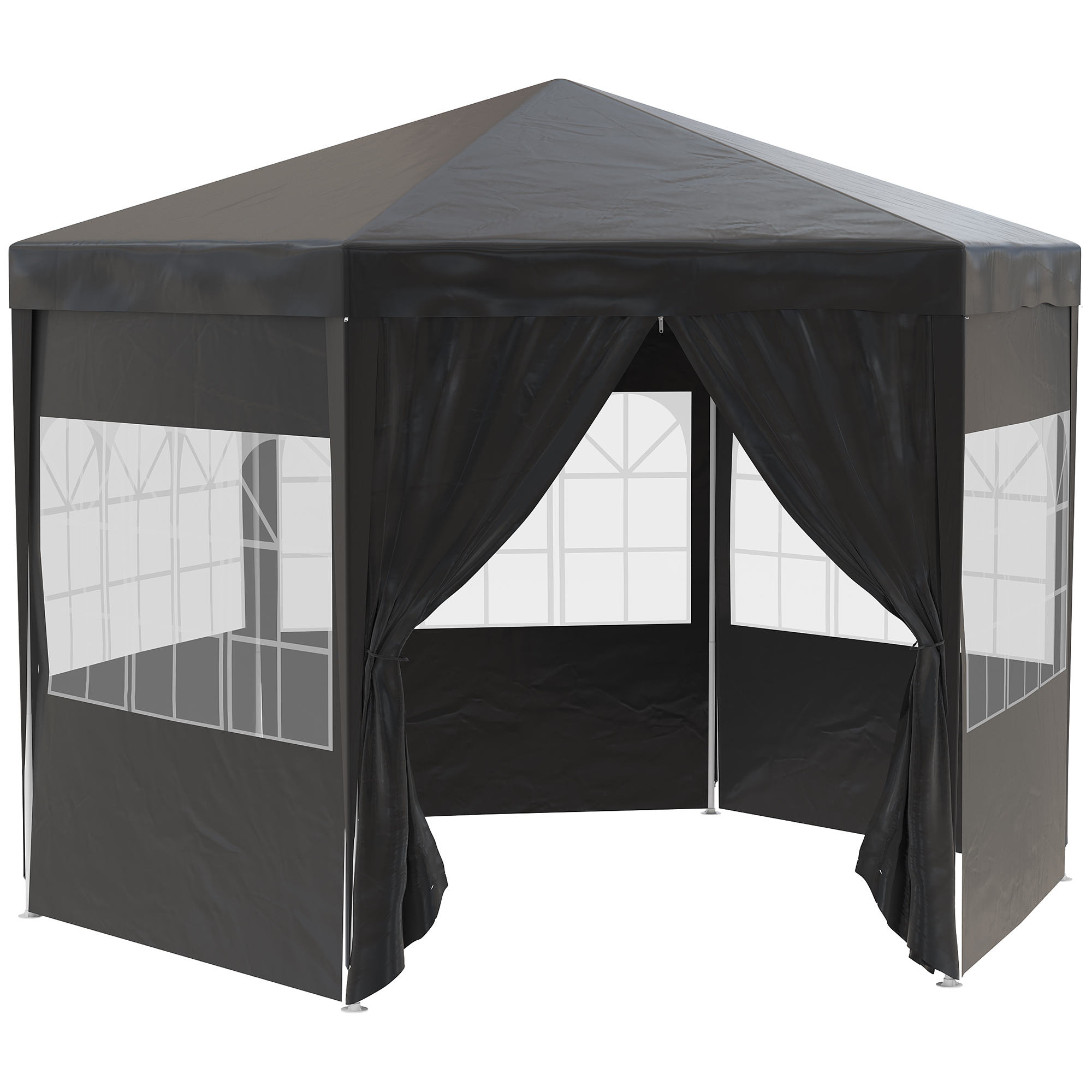 Outsunny 4m Canopy Rentals, Hexagonal Gazebo Canopy Party Tent With 6 Removable Side Walls For Outdoor Event With Windows And Doors, Black