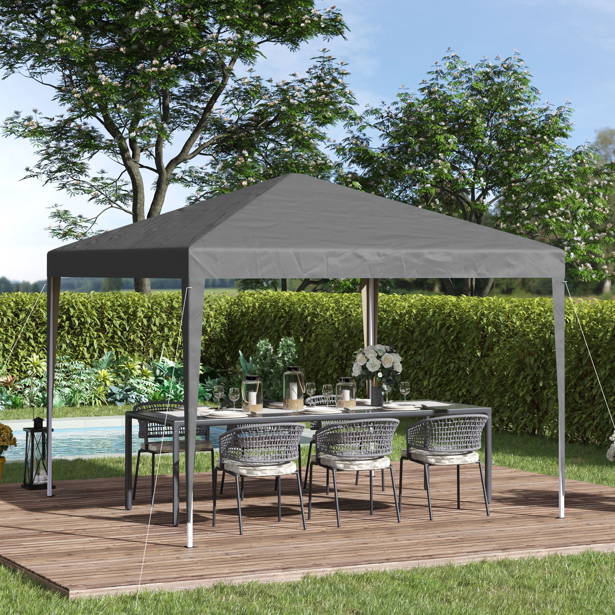 Outsunny 3 X 3 M Garden Pop Up Gazebo Marquee Party Tent Wedding Canopy, Height Adjustable With Carrying Bag, Grey