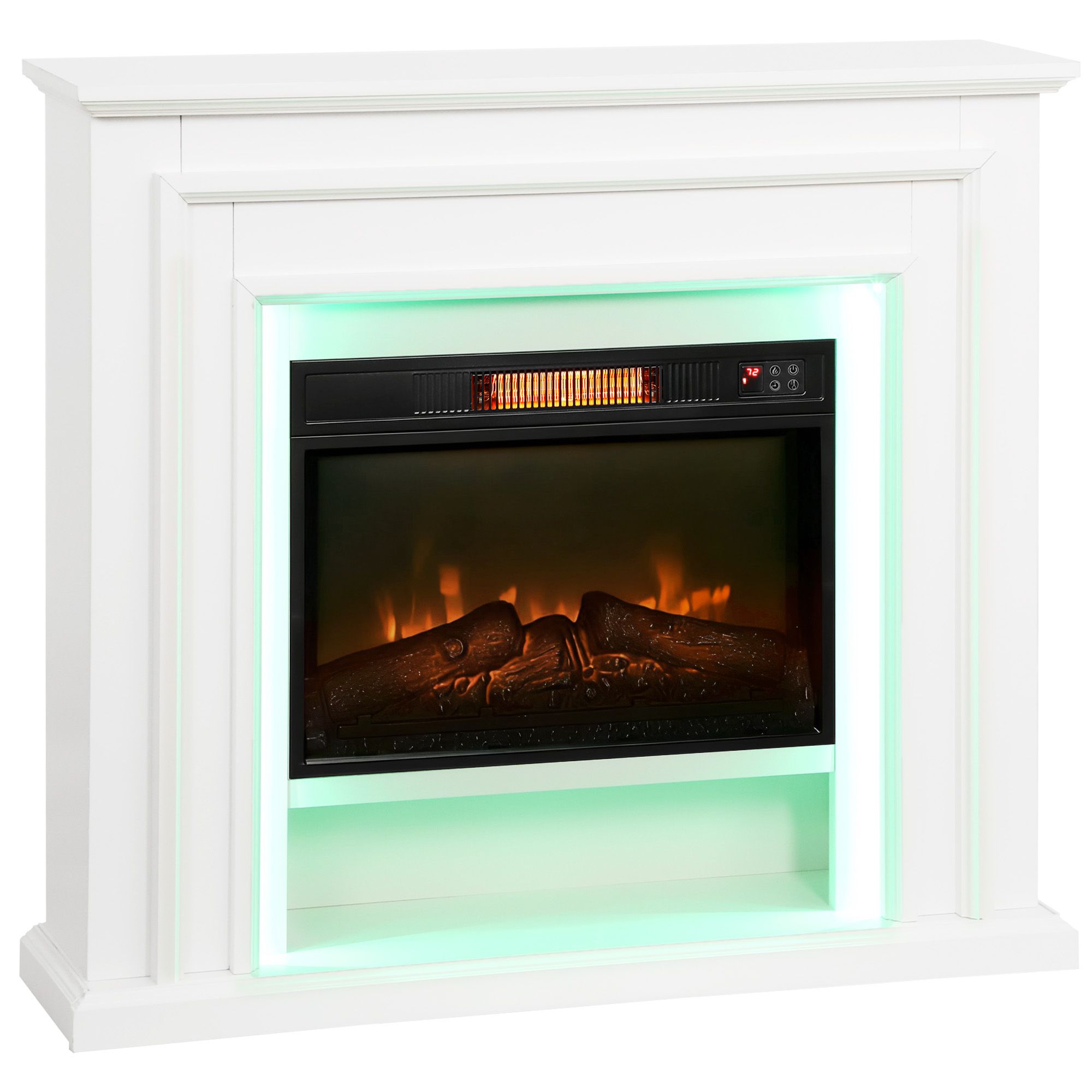 Homcom Electric Fireplace With Rgb Led Lights, Realistic Flame Effect og 3 Brightness Levels, 1800w Inset Electric Fire And Mantel Reach Up To 30 M² S