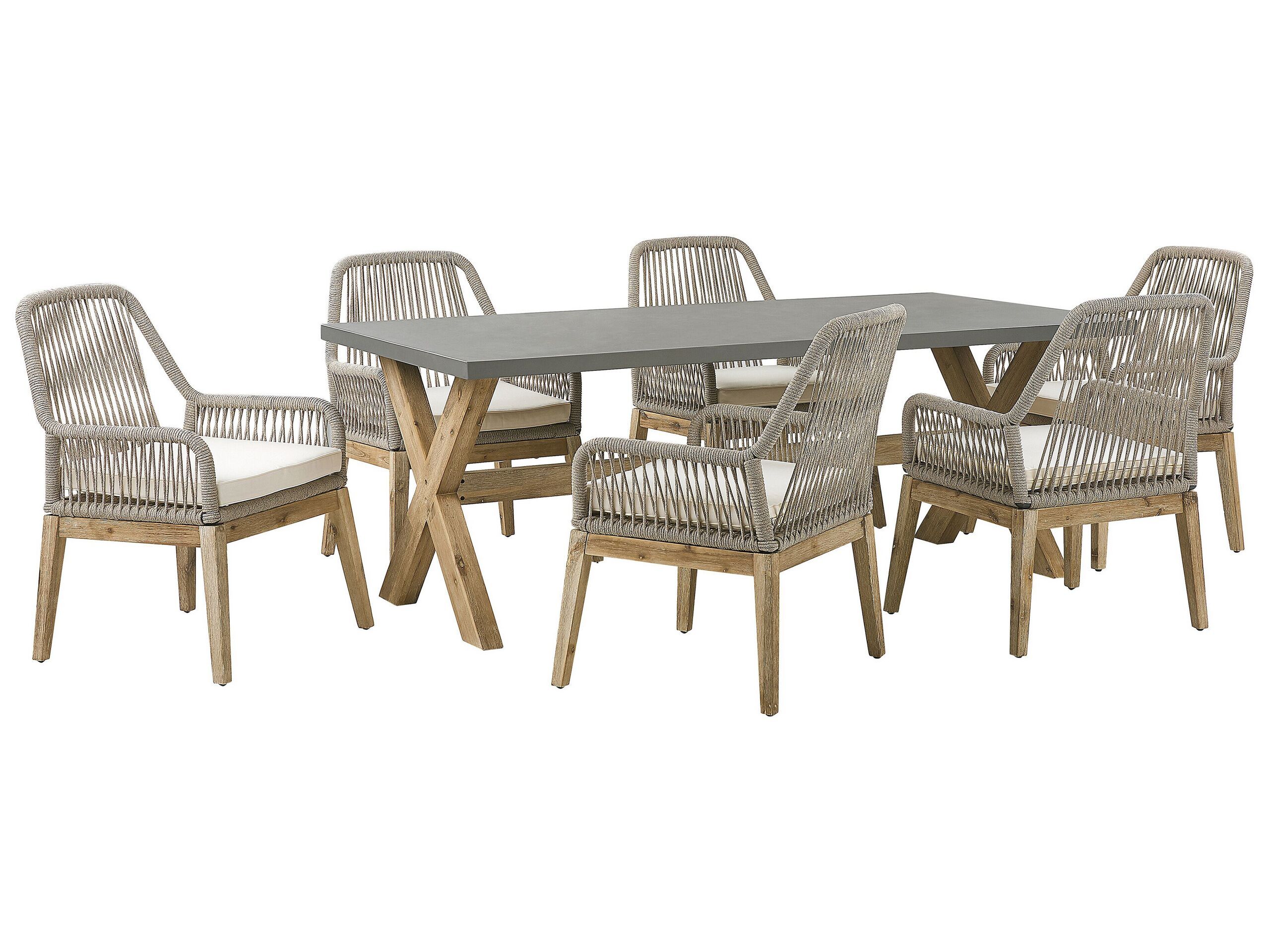 Garden Dining Set Grey Concrete Table 6 Beige Wicker Propylene Chairs Modern Design Beliani