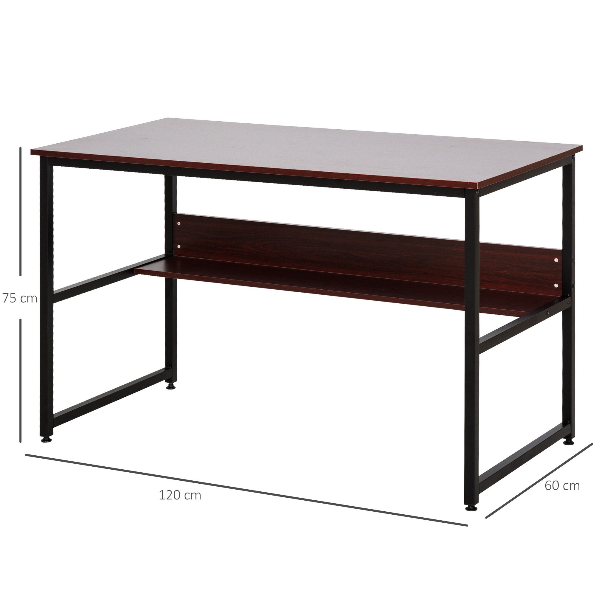 Homcom Computer Desk W/Storage Shelf Adjustable Feet Metal Frame Home Office Laptop Study Writing Workstation Table Brown