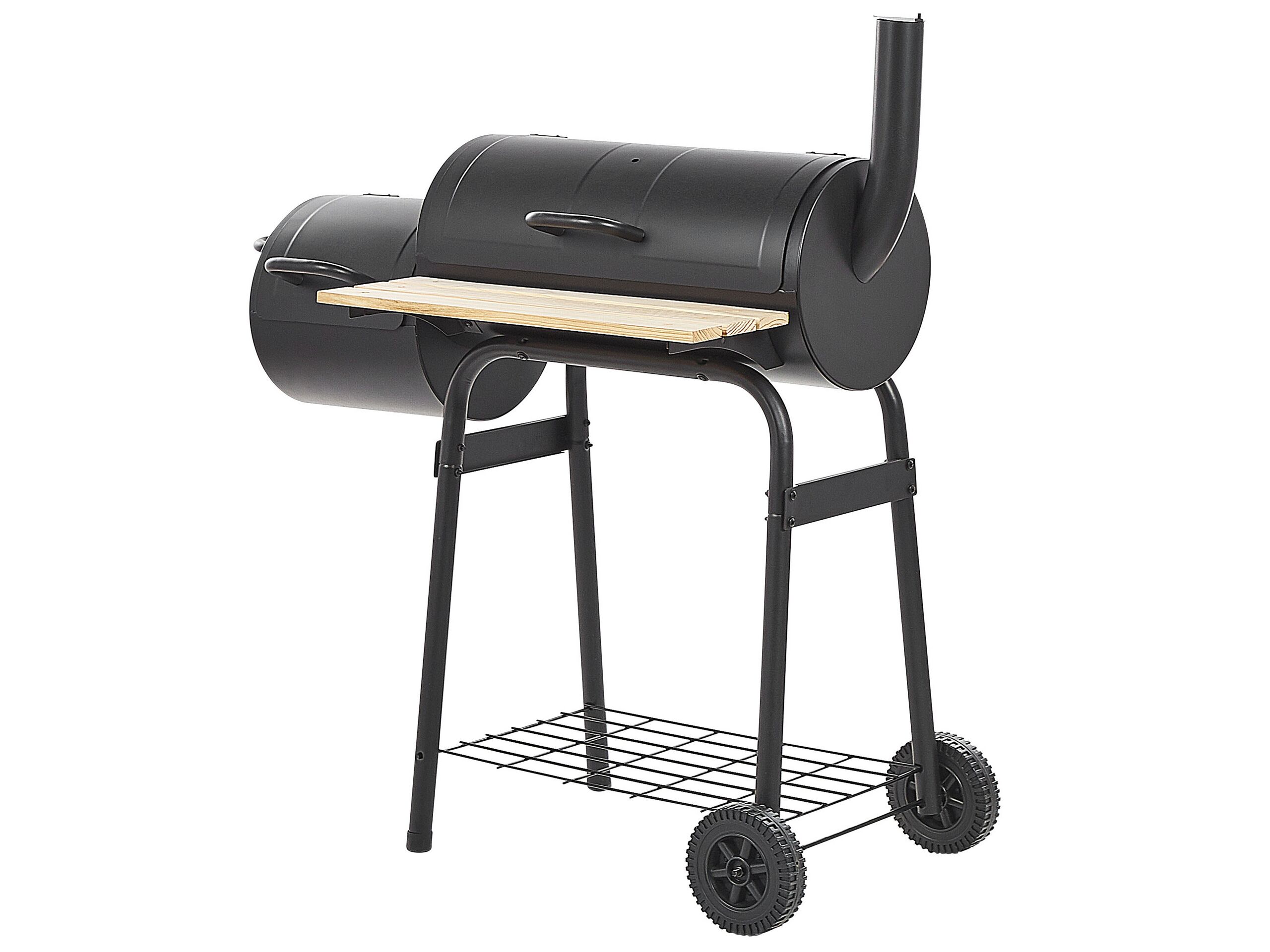 Charcoal Bbq Grill Black Steel With Lid Wheeled Cooking Grate Shelf Offset Smoker