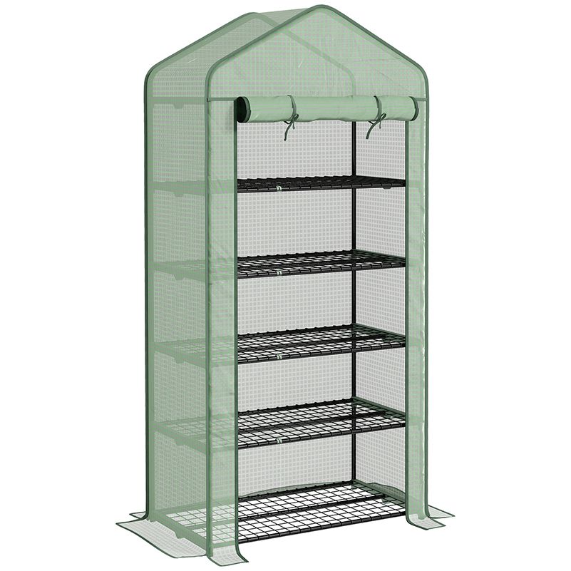 Outsunny 5 Tier Widened Mini Greenhouse W/ Reinforced Pe Cover, Portable Green House W/ Roll-up Door & Wire Shelves, 193h X 90w X 49dcm, Green