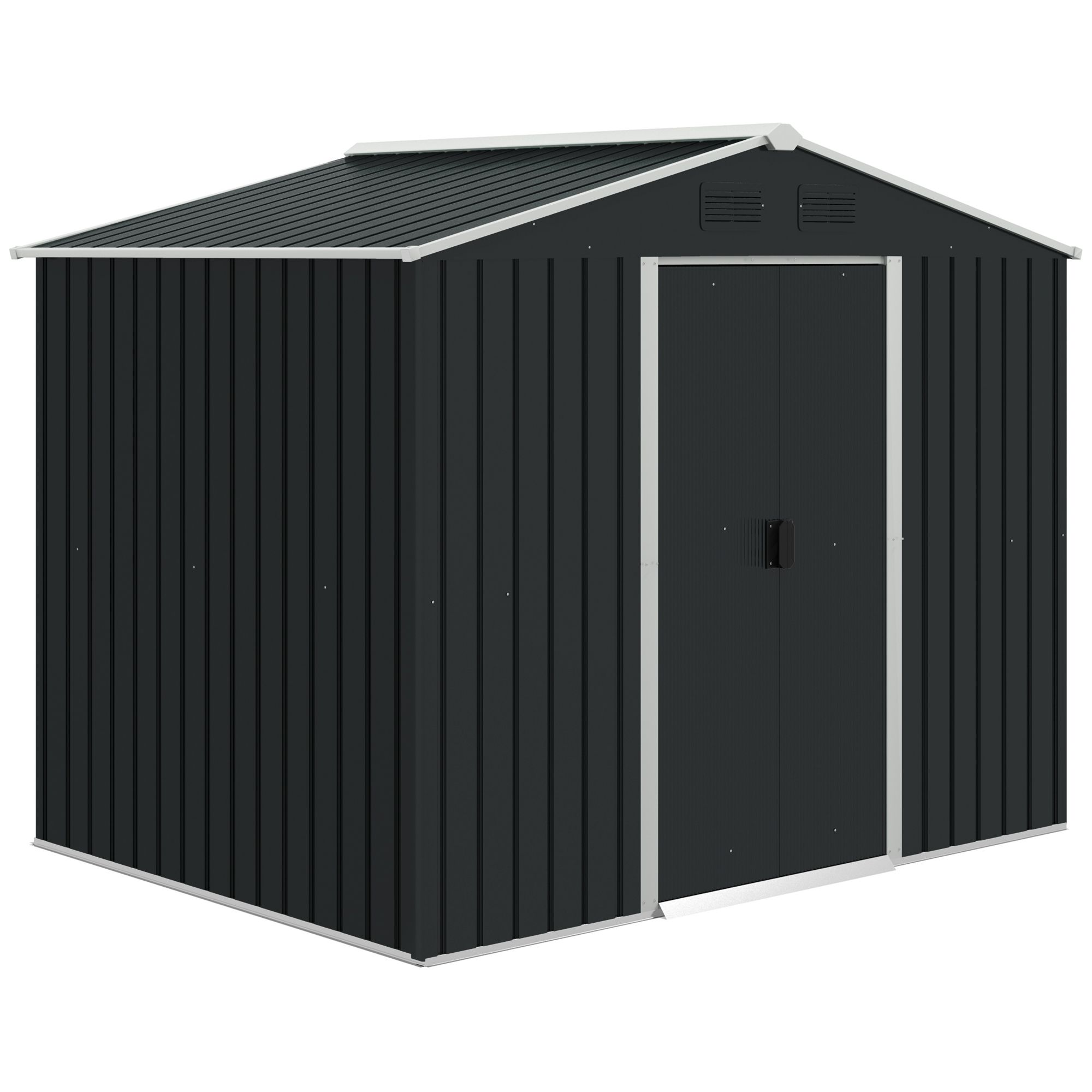 Outsunny 8 X 6ft Garden Storage Shed Double Door Ventilation Windows Sloped Roof Outdoor Equipment Tool, Grey