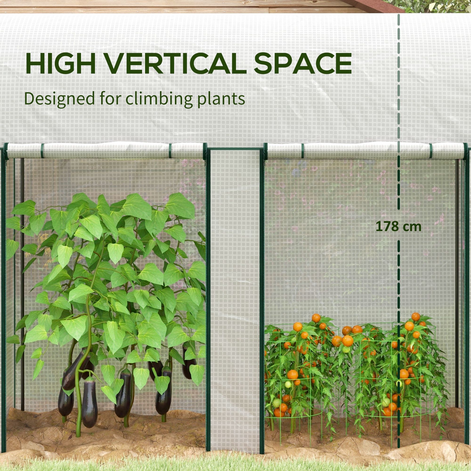 Outsunny Walk-in Greenhouse With Zipped Roll Up Doors, Small Greenhouse With Plastic Cover And Arched Top For Tomatos, Flowers, Vegetables And Herbs,