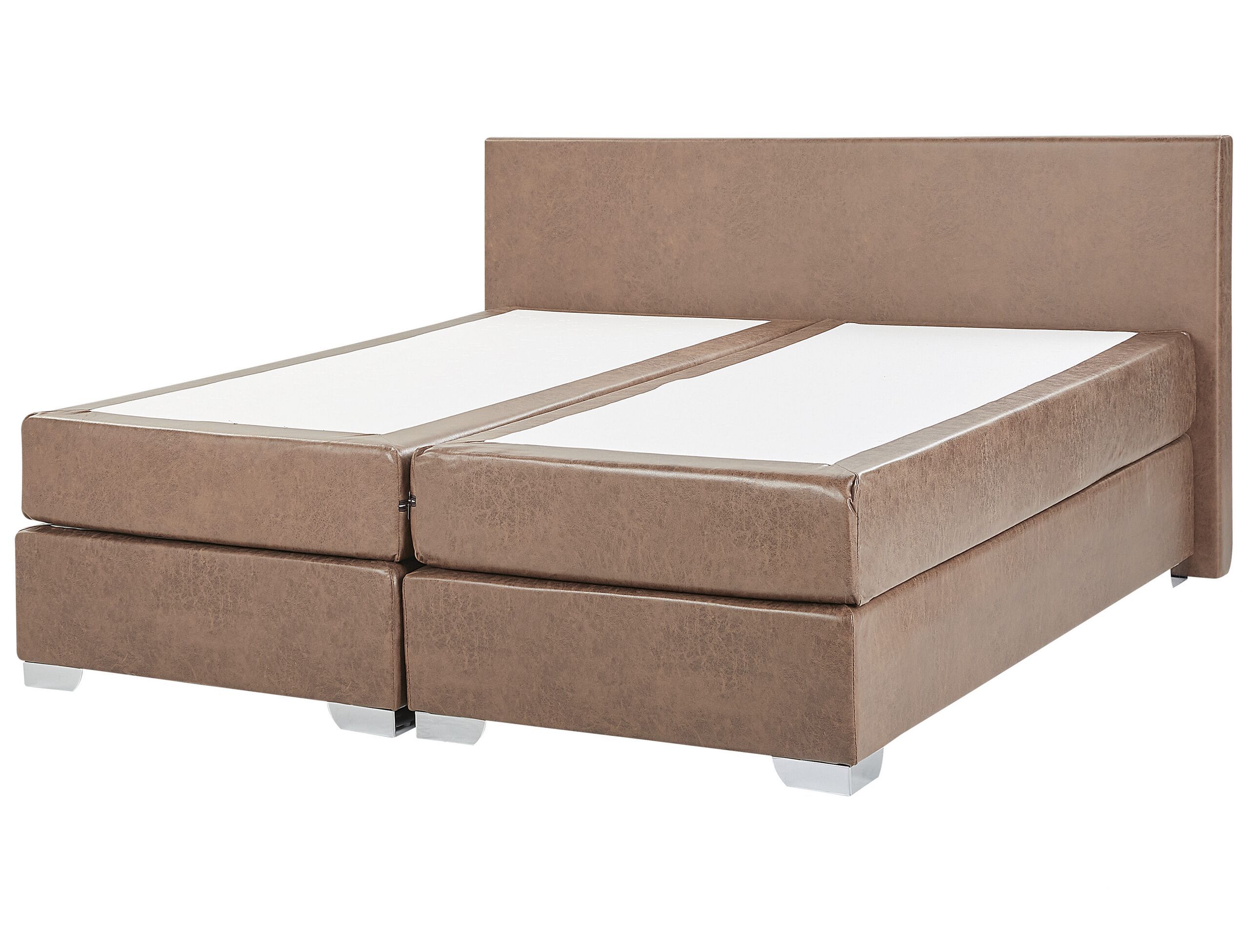 Eu Super King Size Continental Bed 6ft Brown Faux Leather With Pocket Spring Mattress