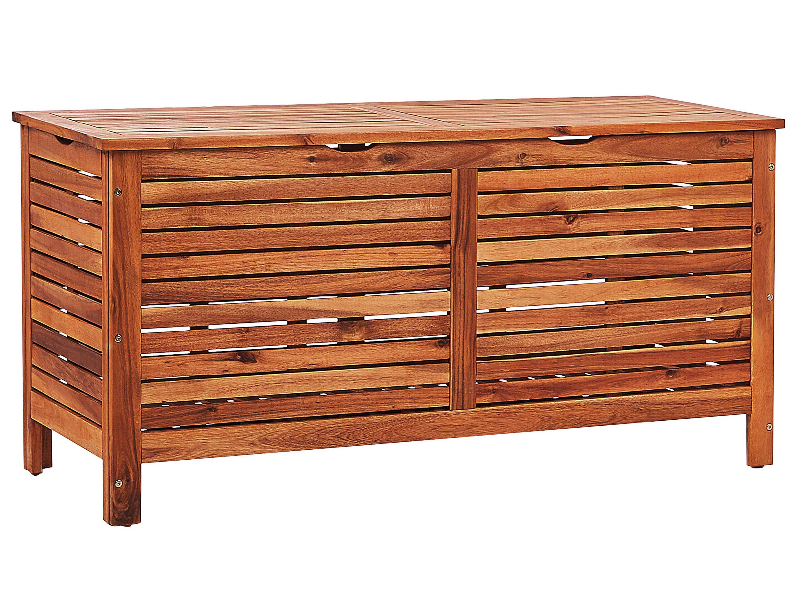 Garden Storage Box Dark Wood Acacia 130 X 64 Cm Lid Outdoor Patio Furniture