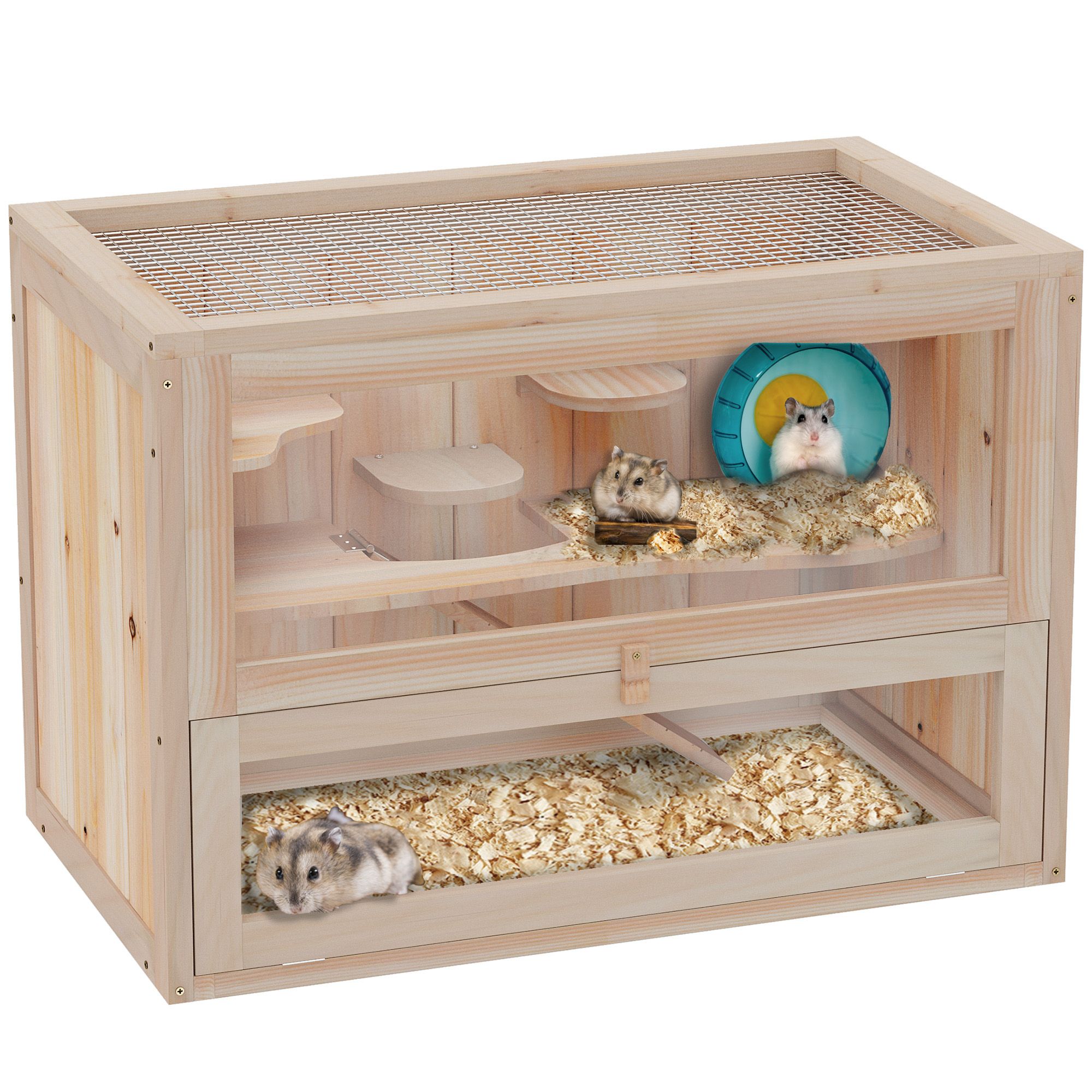 Pawhut Wooden Hamster Cage Small Animal House Pets At Home, 60 X 35 X 42 Cm