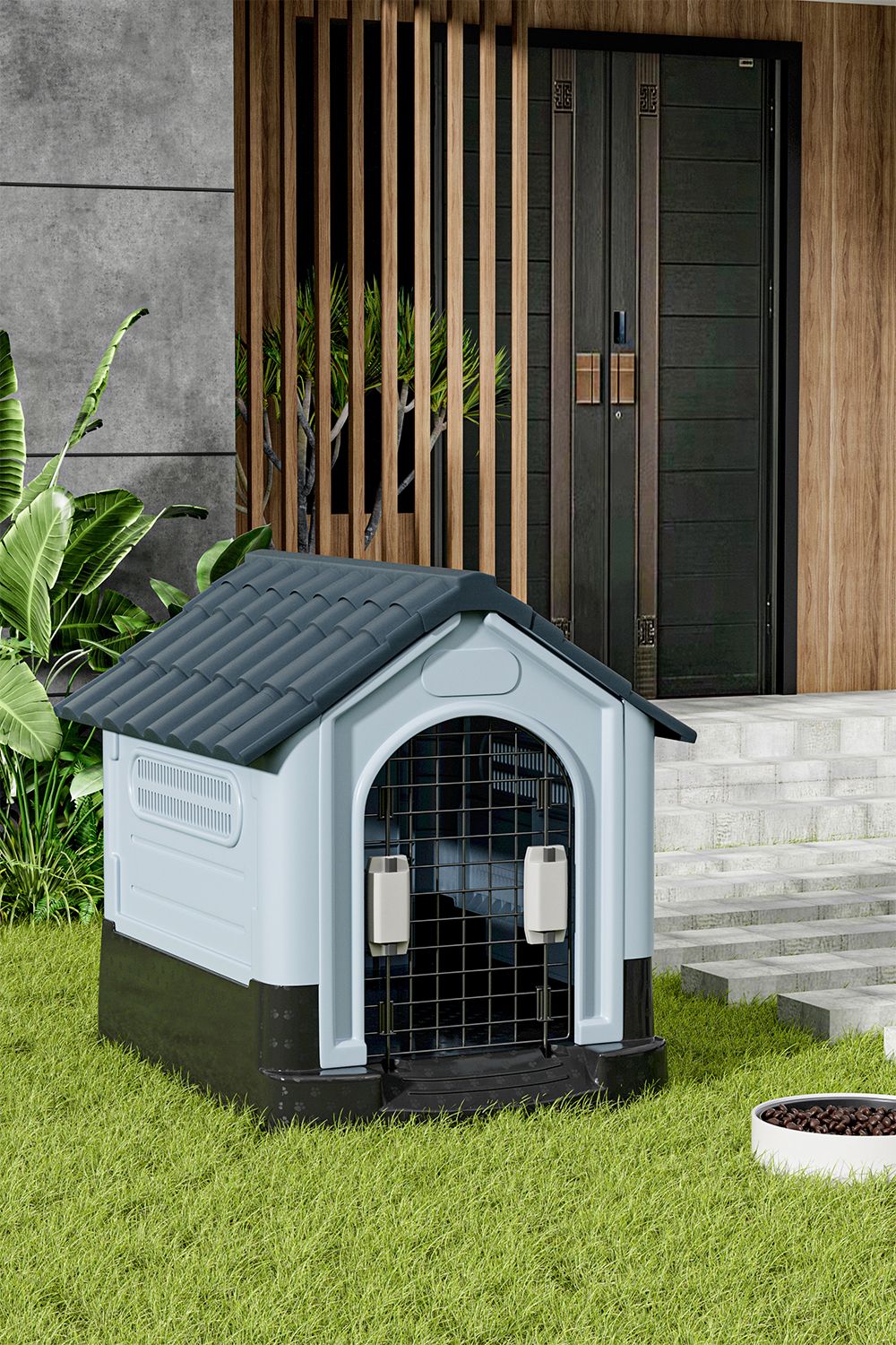 70x84x76cm Weatherproof Plastic Dog House Kennel With Skylight And Door