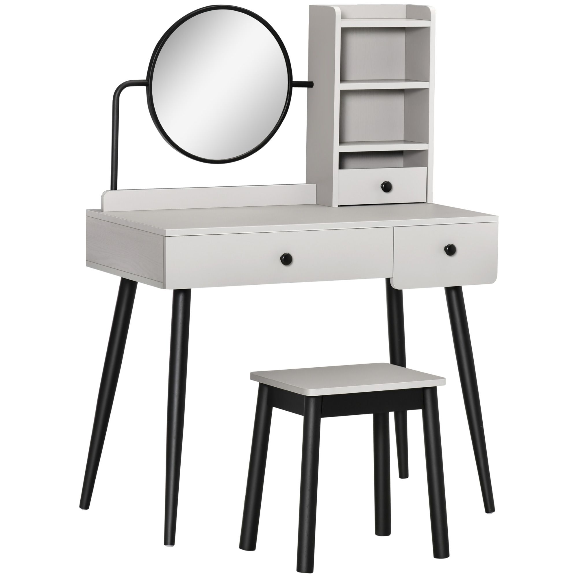 Homcom Dressing Table Set With Mirror And Stool, Vanity Makeup Table With 3 Drawers And Open Shelves For Bedroom, Living Room, Grey