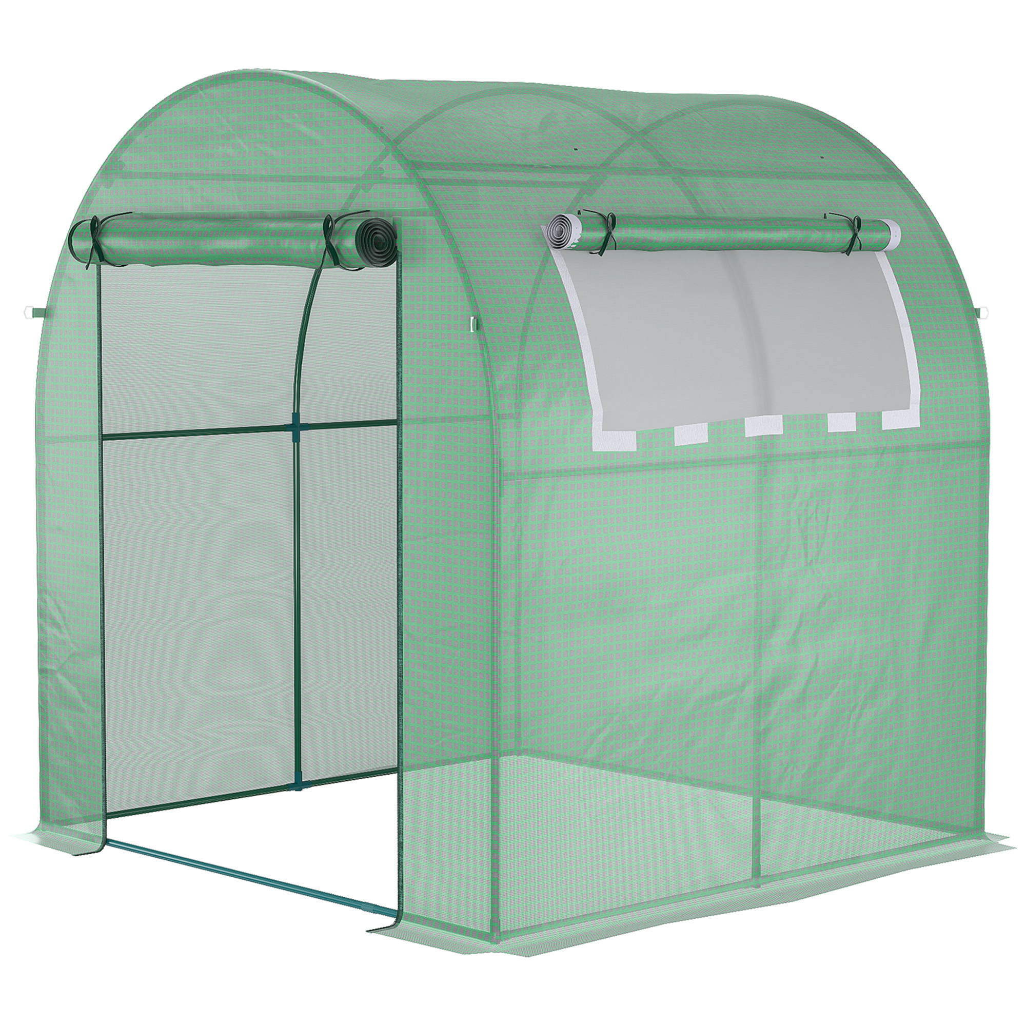 Outsunny Walk In Polytunnel Greenhouse, Green House For Garden With Roll-up Window And Door, 1.8 X 1.8 X 2 M, Green