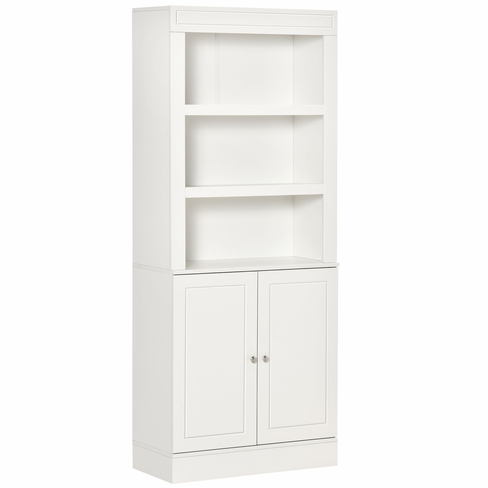 Homcom Kitchen Cupboard With 6-Tier Shelving, Freestanding Storage Cabinet, Larder Pantry, Sideboard With 3 Open Compartments And Double-Door, White
