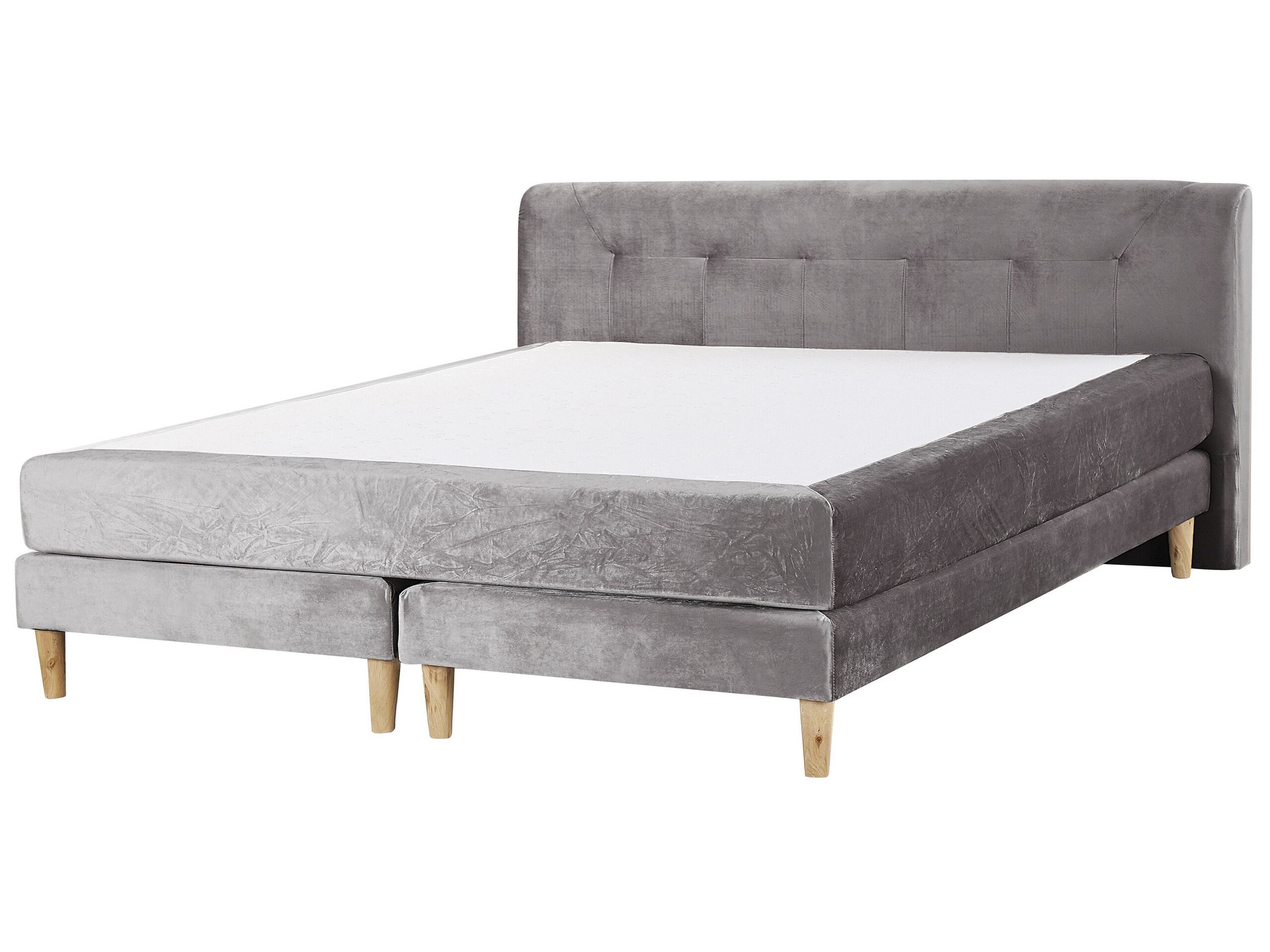 Divan Bed Grey Velvet Upholstery Eu Super King Size 6ft Continental With Mattress Headboard Box Springs