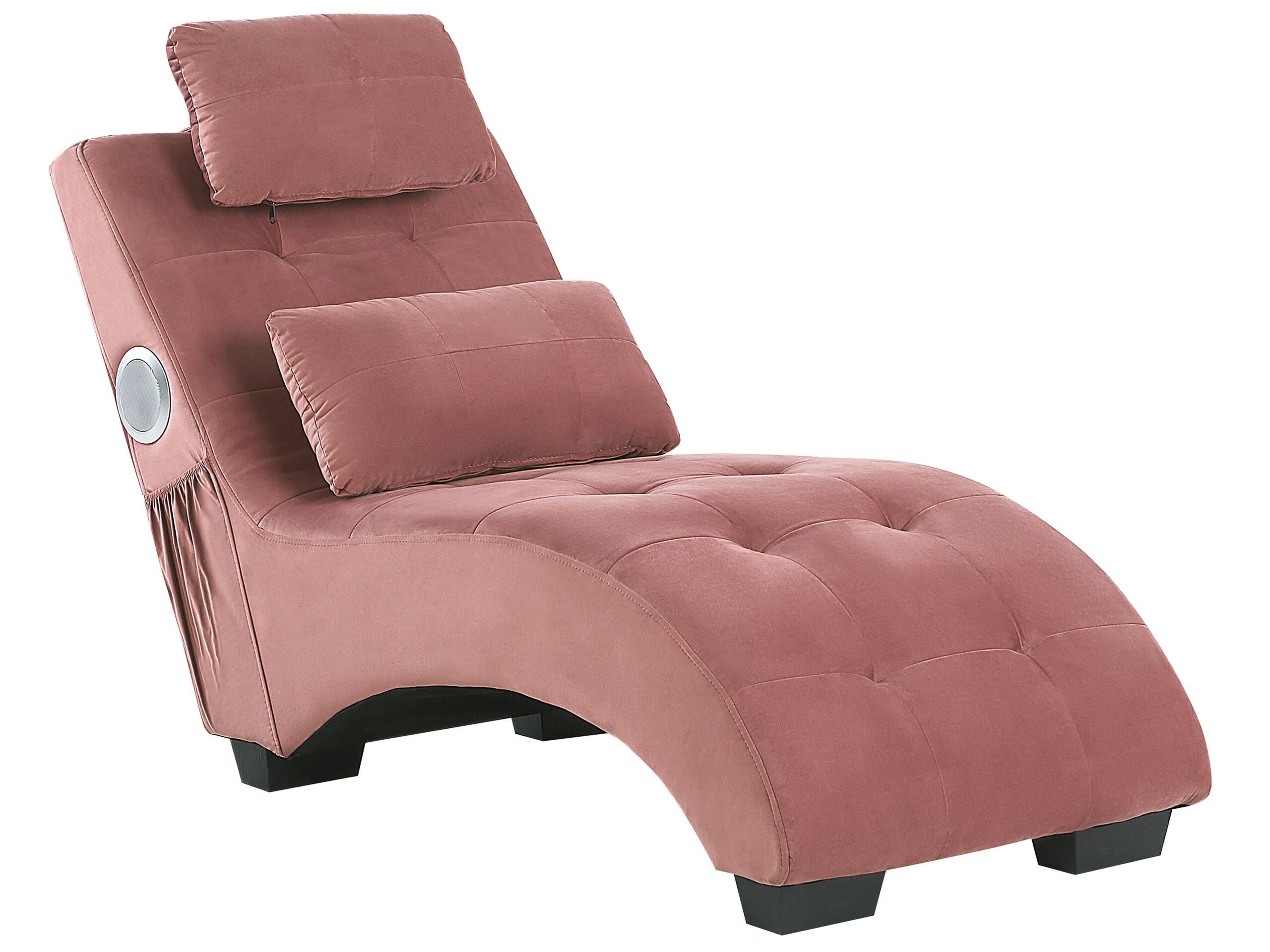 Chaise Lounge Pink Velvet Inbuilt Bluetooth Speaker Usb Charger Modern Design Curved 1 Person Sofa