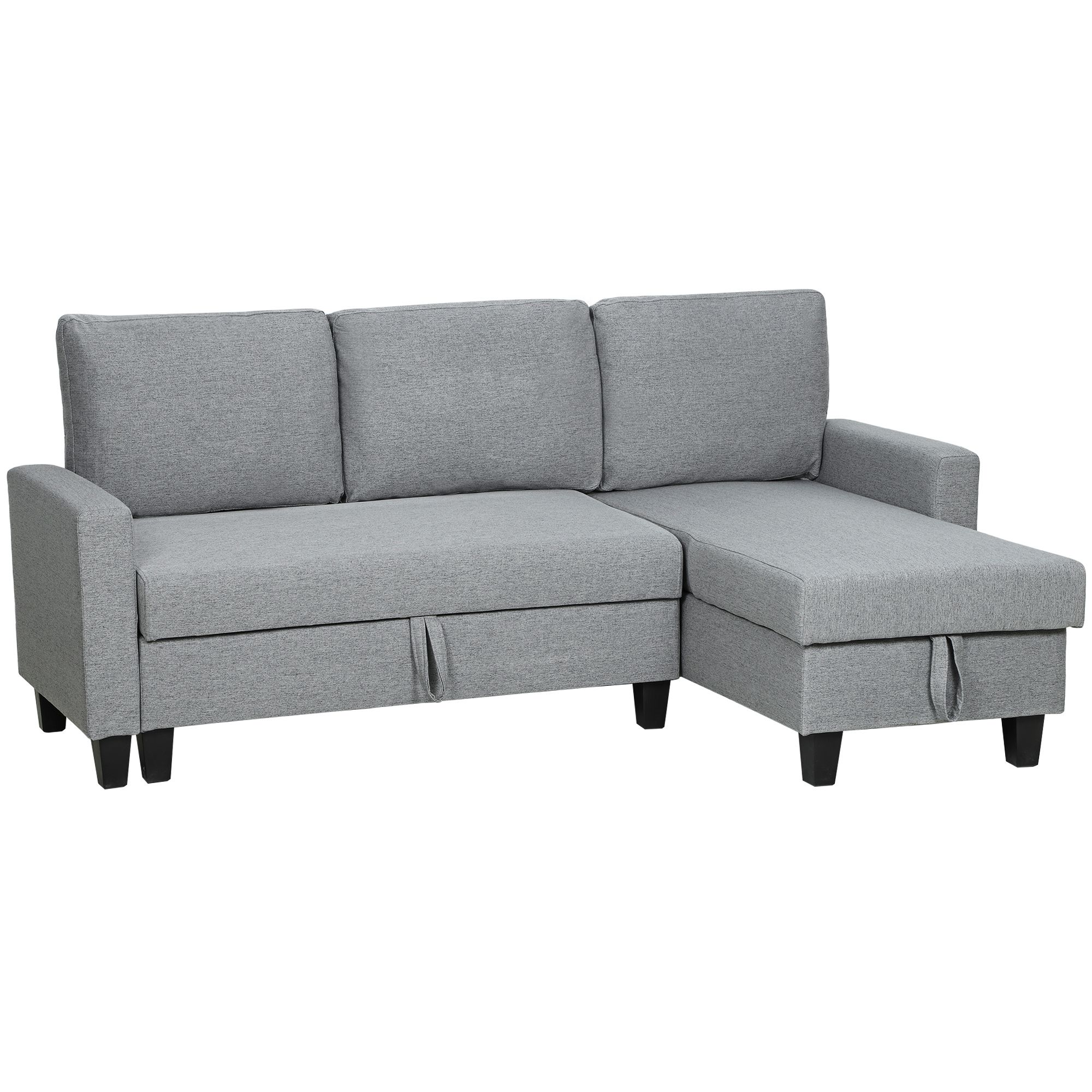 Homcom Three-seater Storage Sofa Bed – Grey