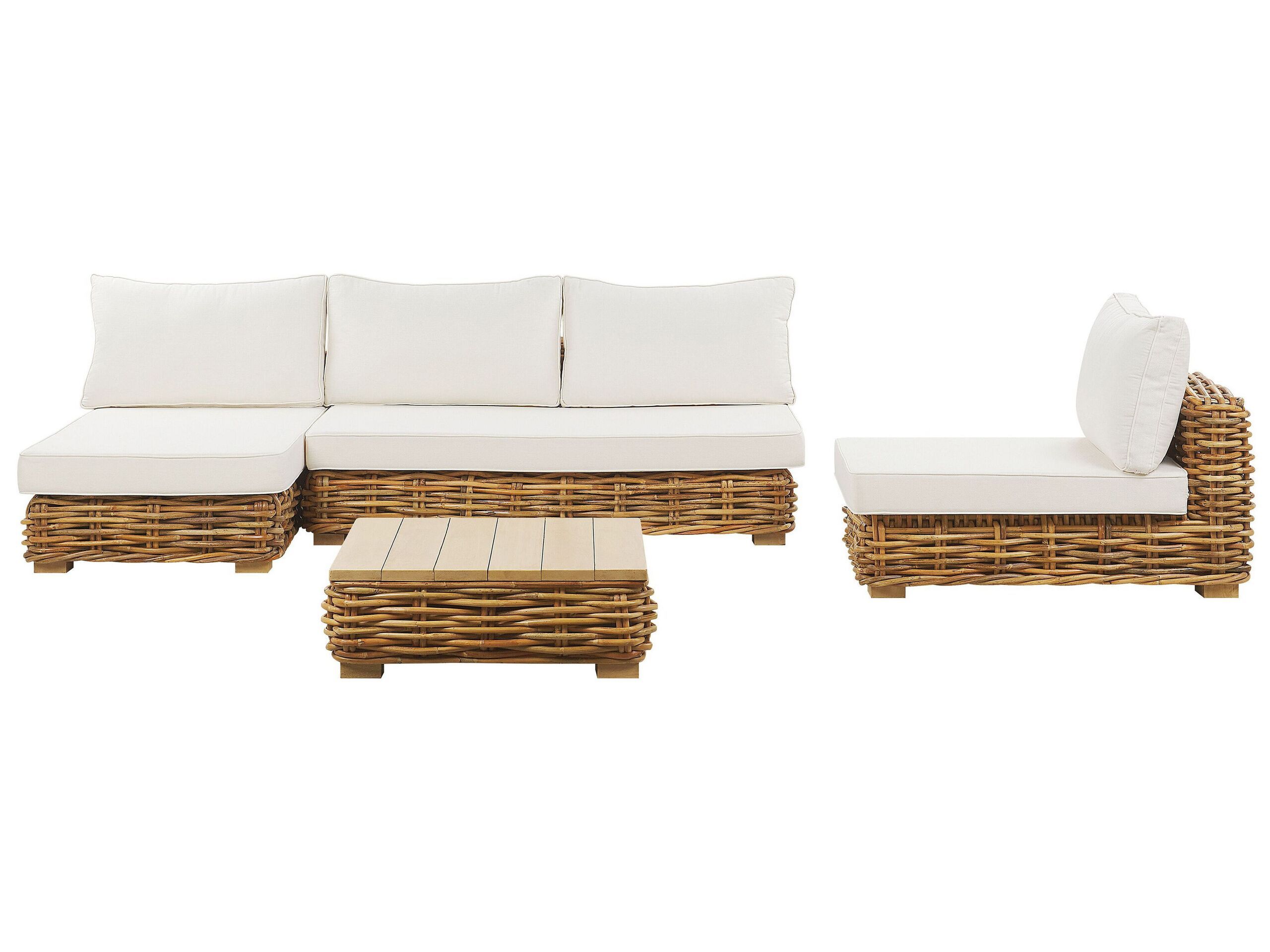 Garden Conversation Set Brown Rattan White Cushions Right Hand Outdoor Sofa Set With Coffee Table