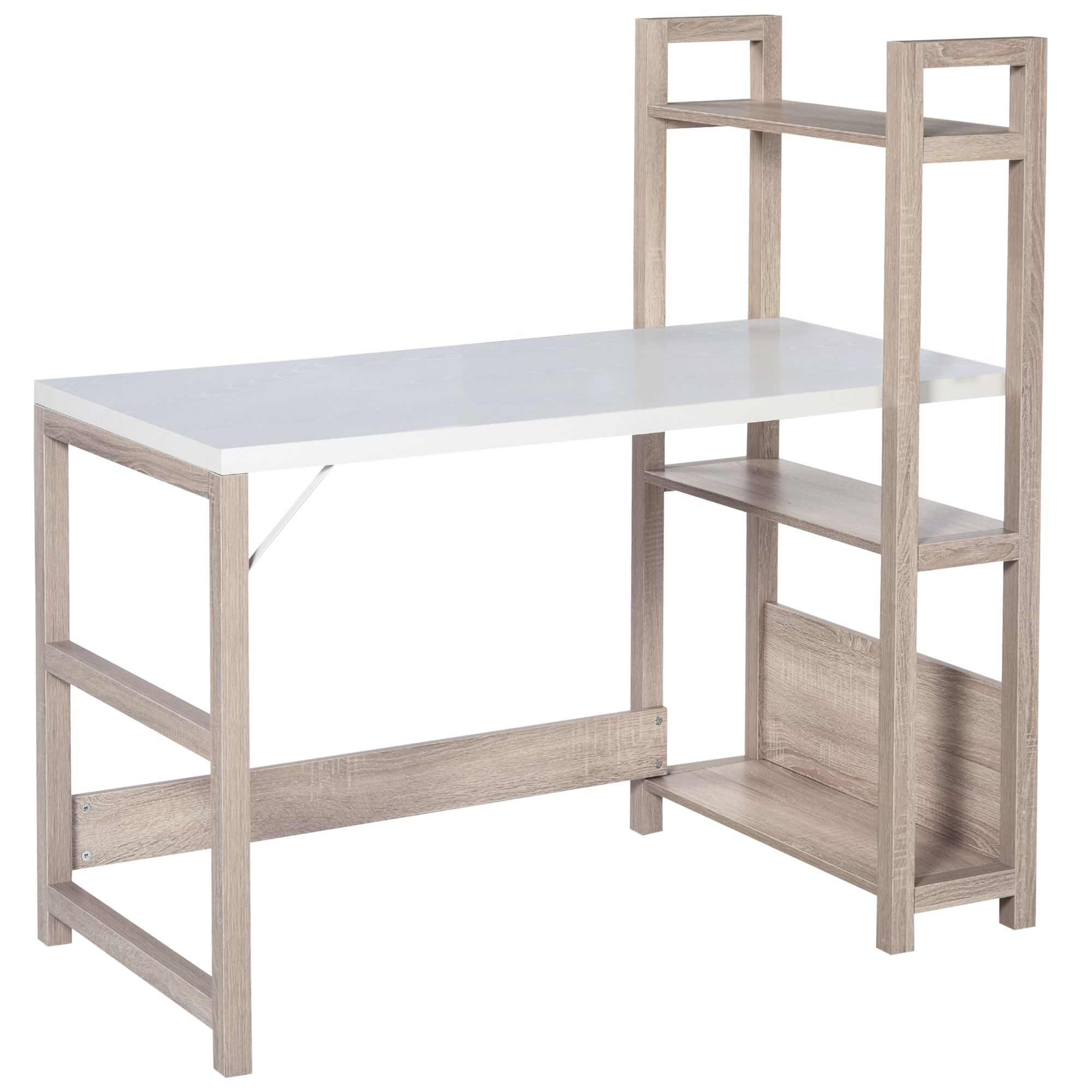 Homcom Computer Desk With Shelves Office Desk Workstation，Writing Desk Computer Pc Laptop Table Workstation, White Wood Grain