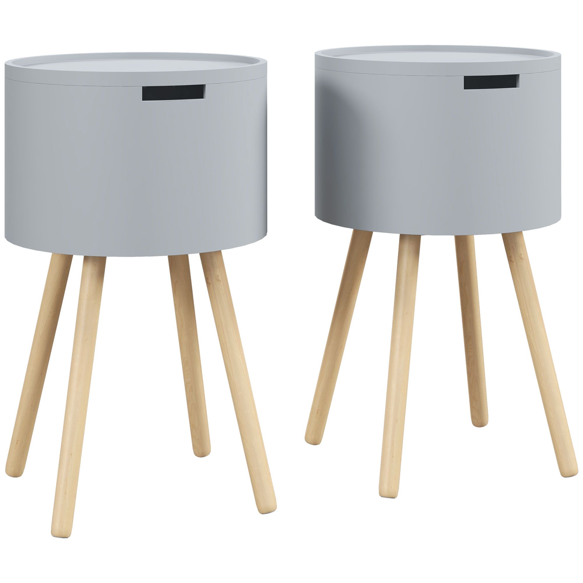 Homcom Modern Side Table With Hidden Storage Space, Round Night Stand With Removable Tray Wood Frame End Coffee Table For Living Room