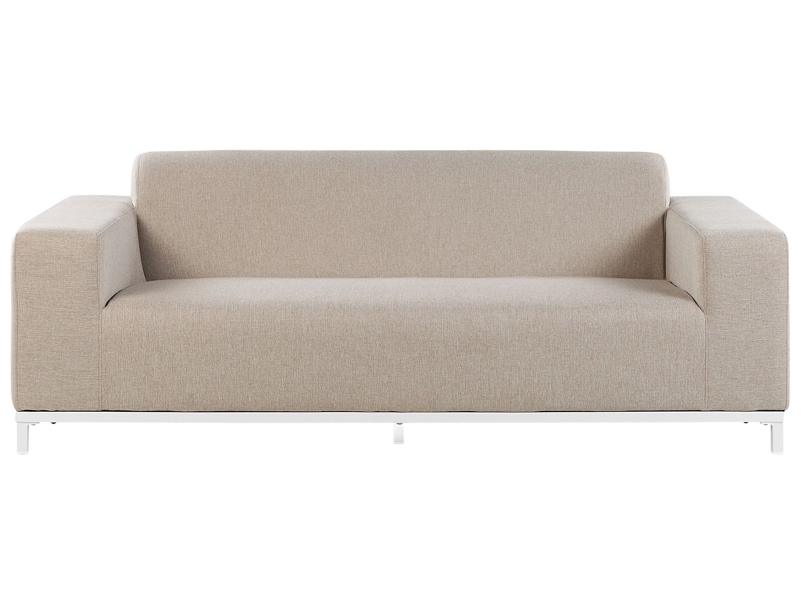 Garden Sofa Beige Fabric Upholstery White Aluminium Legs Furniture Weather Resistant Outdoor