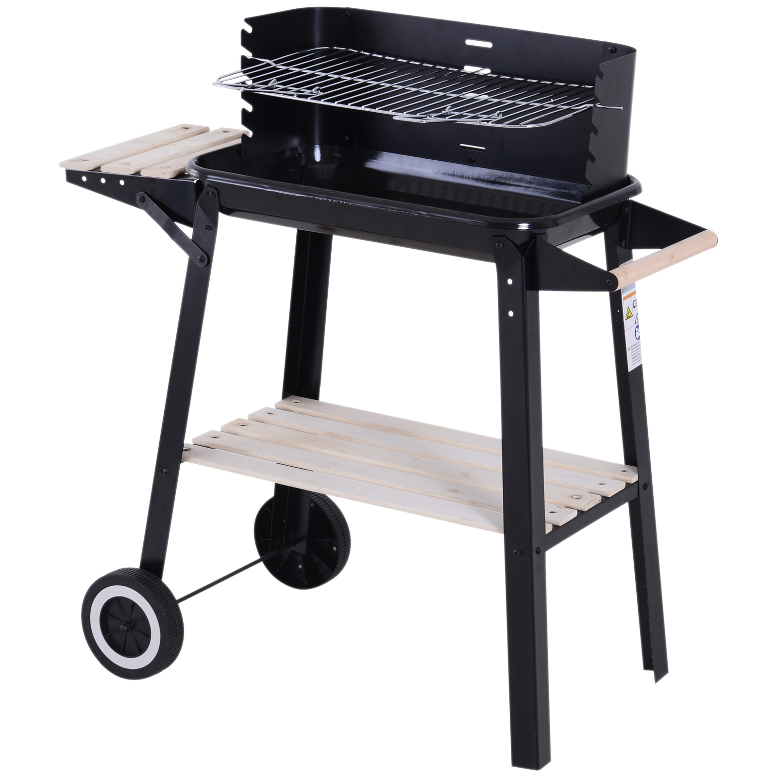 Outsunny Bbq Grill Trolley Charcoal Bbq Barbecue Grill Outdoor Patio Garden Heating Smoker With Side Trays Storage Shelf And Wheels