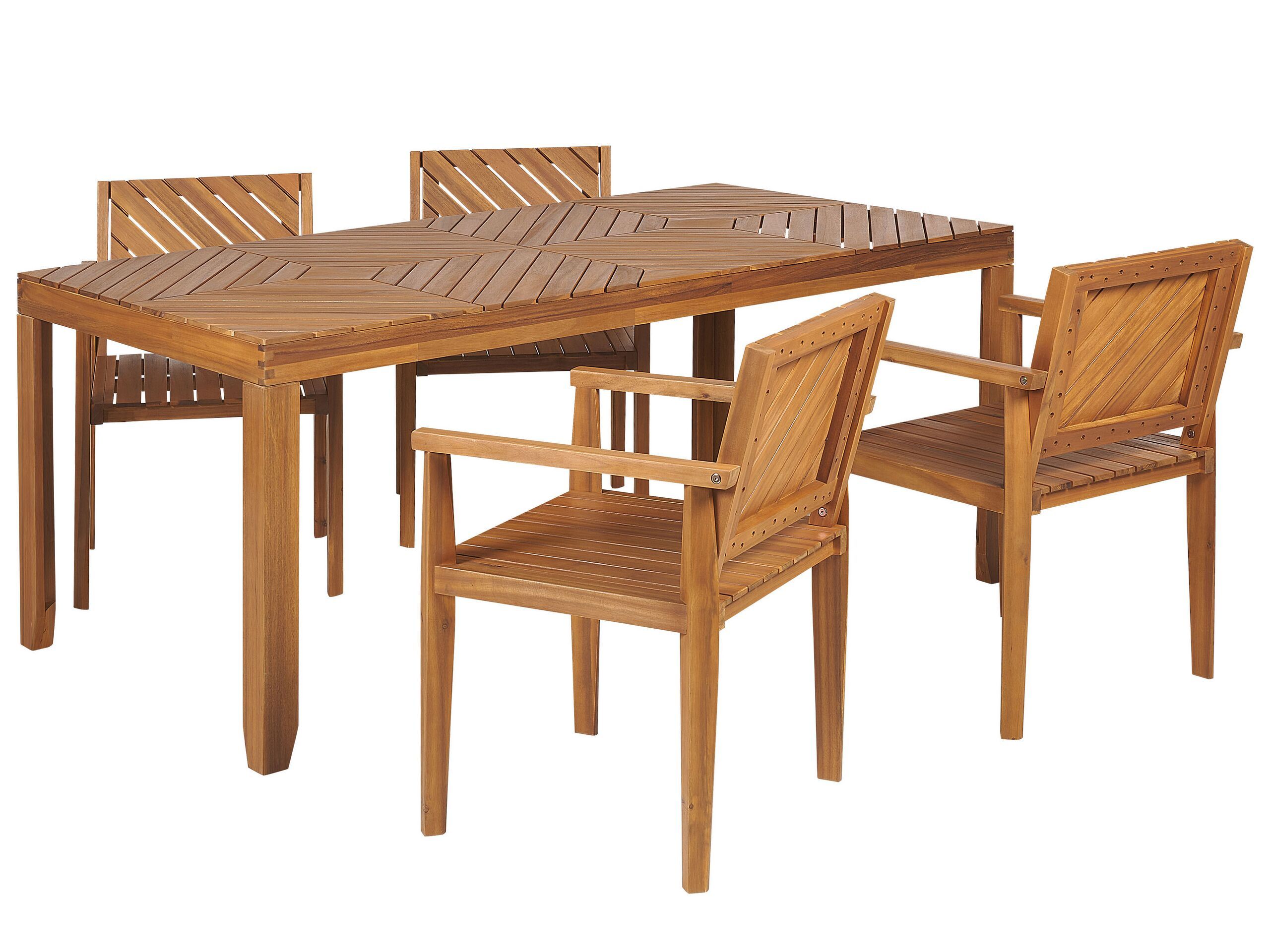 Garden Dining Set Light Acacia Wood Table 180 X 90 Cm 4 Outdoor Chairs With Armrests Rustic Style Beliani