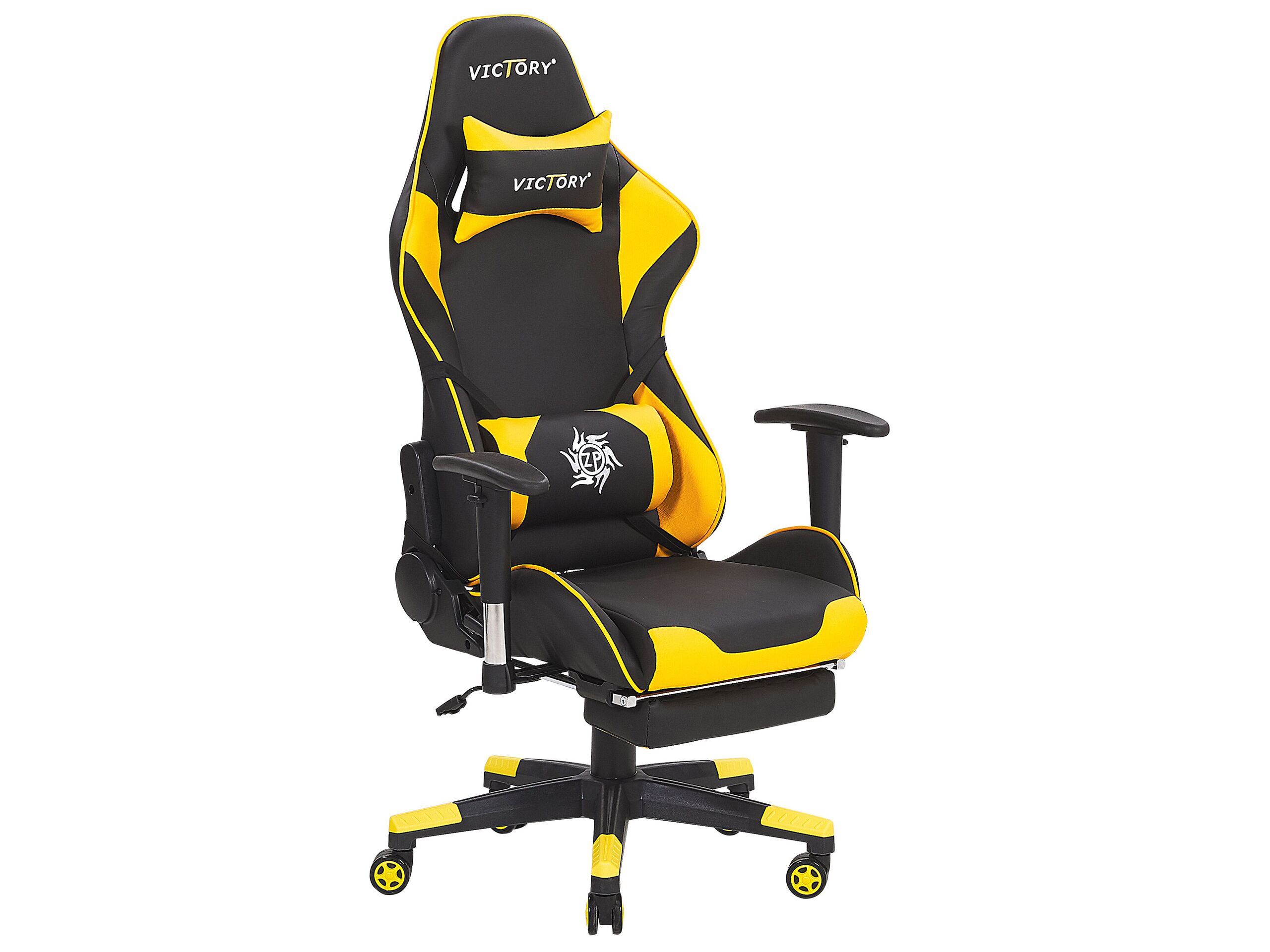 Gaming Chair Black And Yellow Faux Leather Swivel Adjustable Armrests And Height Footrest