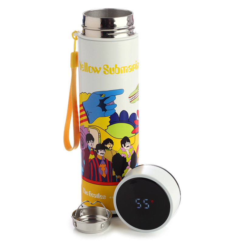 Reusable Stainless Steel Hot og Cold Insulated Drinks Bottle Digital Thermometer – Yellow Submarine