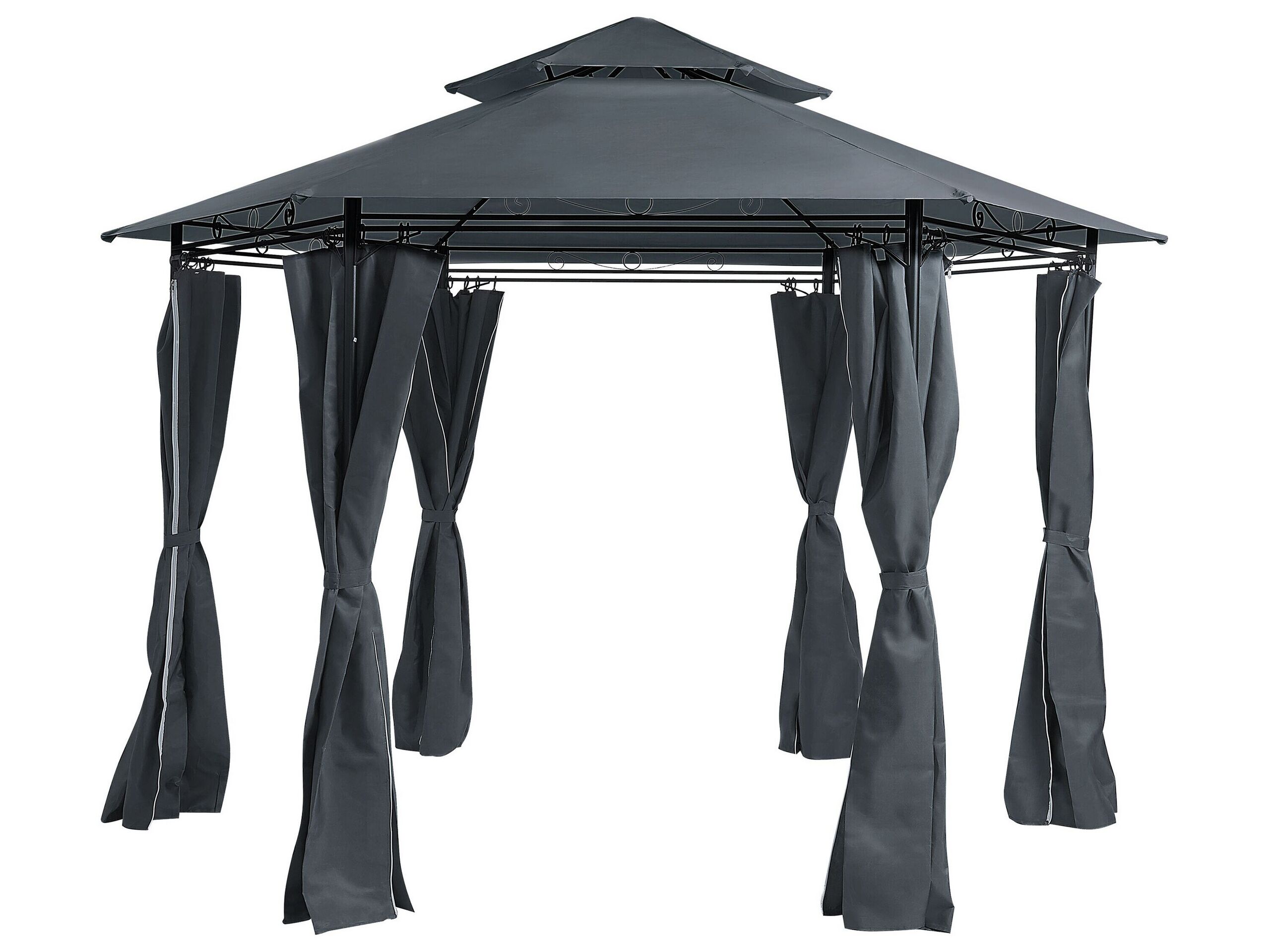 Garden Gazebo Dark Grey Polyester Curtains Black Metal Frame Patio Furniture Uv Resistant