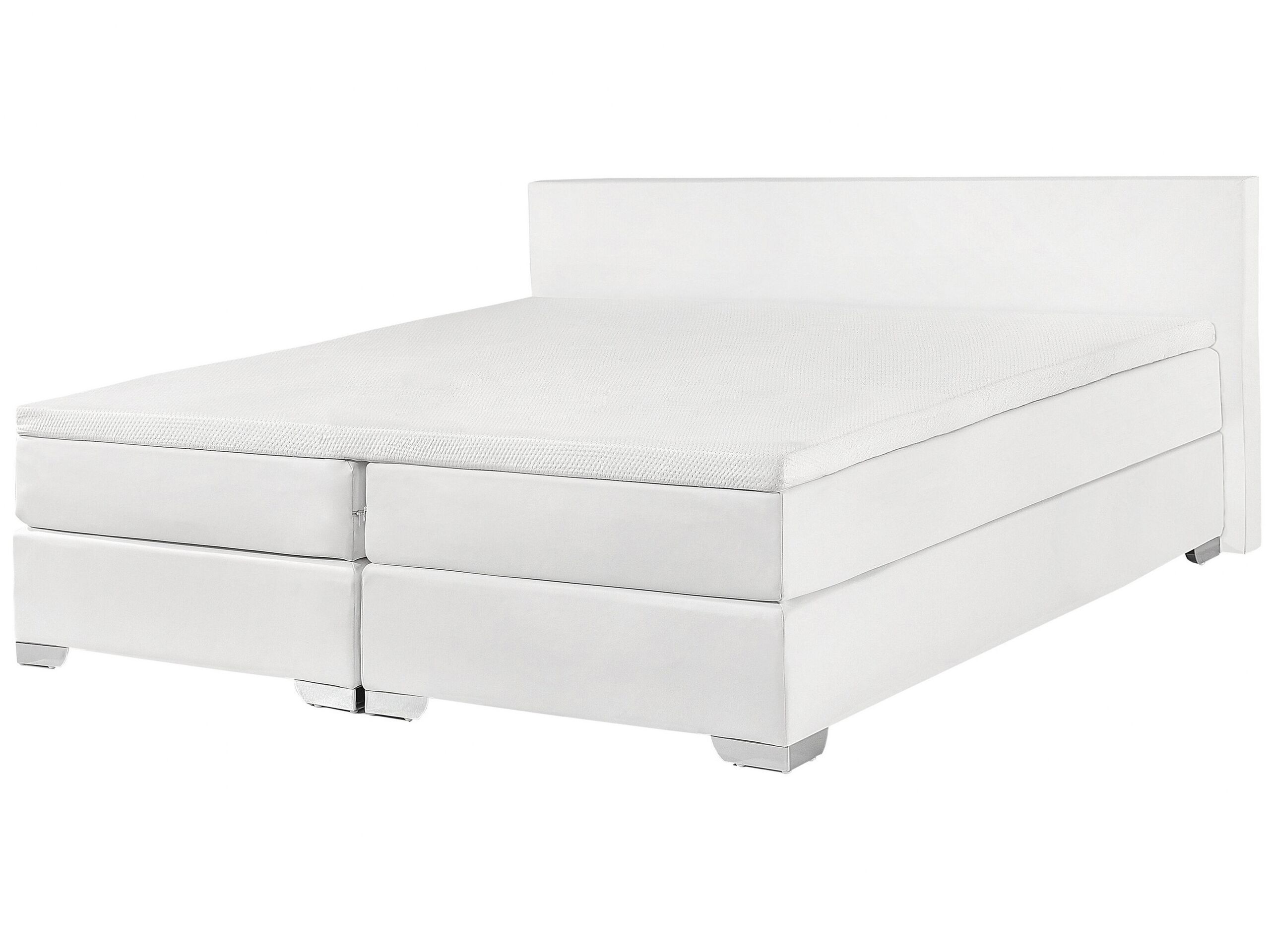 Eu Super King Size Continental Bed 6ft White Faux Leather With Pocket Spring Mattress Beliani