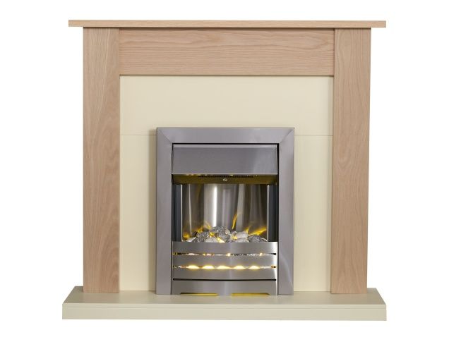 Adam Southwold Fireplace In Oak & Cream With Helios Electric Fire In Brushed Steel, 43 Inch