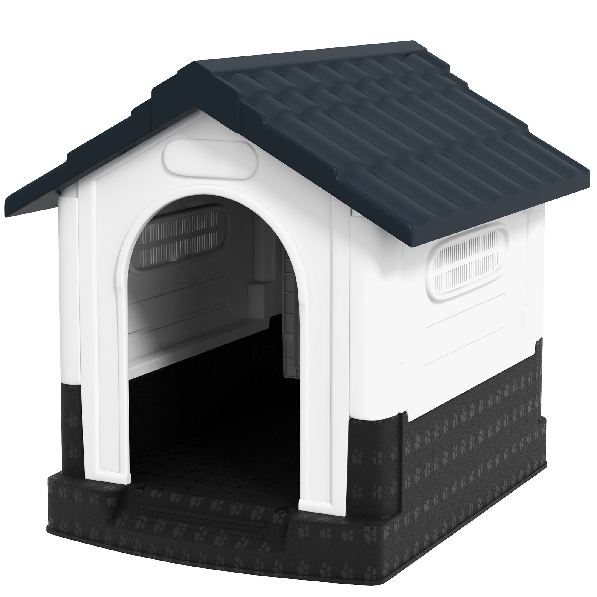 Pawhut Plastic Dog Kennel With Windows, For Garden Patio, Miniature And Small Dogs, 80 X 69 X 76cm - Grey