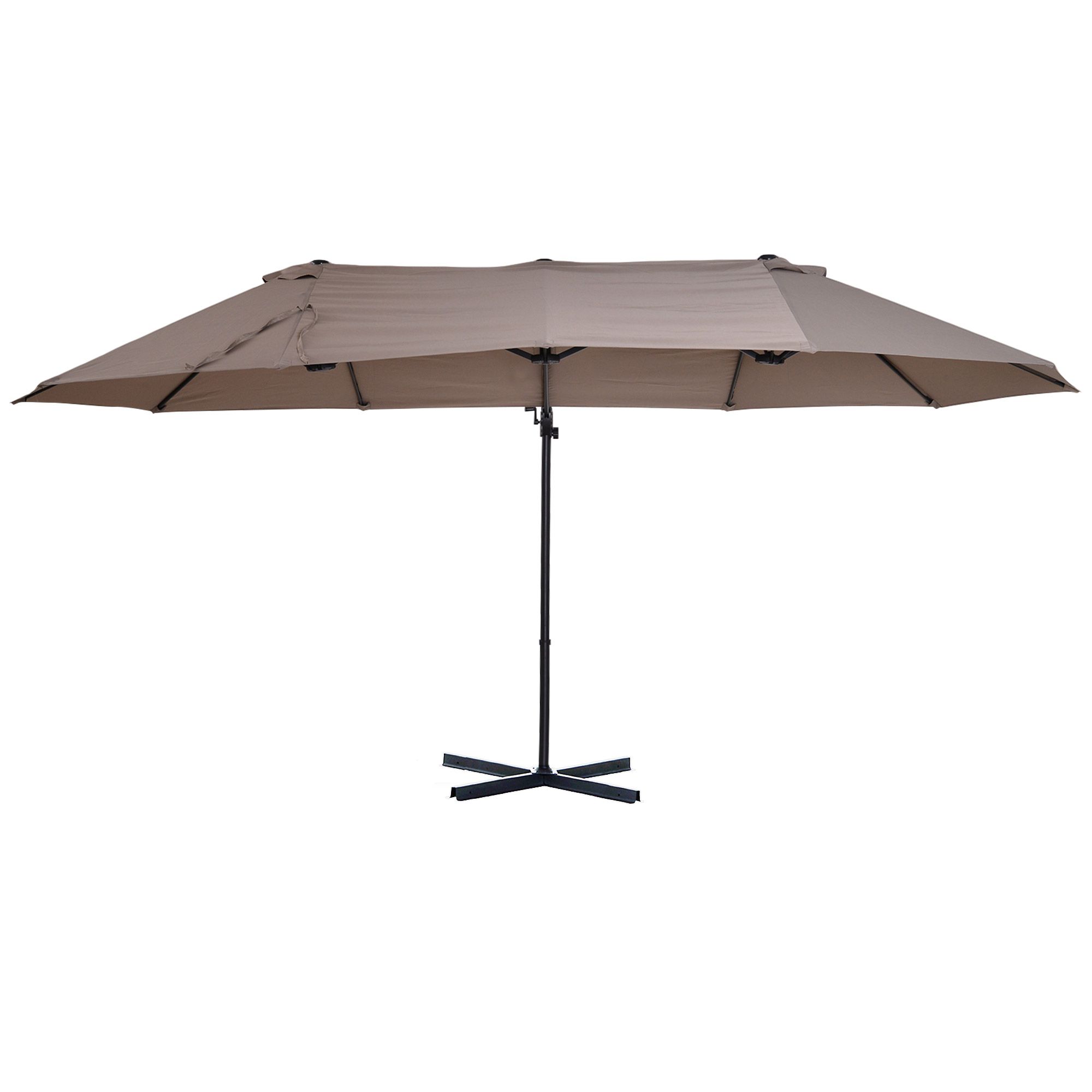 Outsunny Double Canopy Offset Parasol Umbrella Garden Shade With 12 Support Ribs Crank Handle Easy Lift Twin Canopy Brown