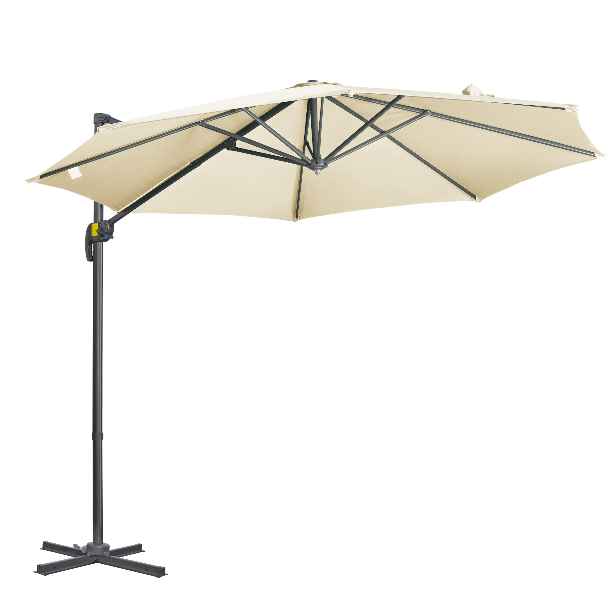 Outsunny 3 X 3(m) Cantilever Parasol With Cross Base, Garden Umbrella With 360° Rotation, Crank Handle And Tilt, Cream White