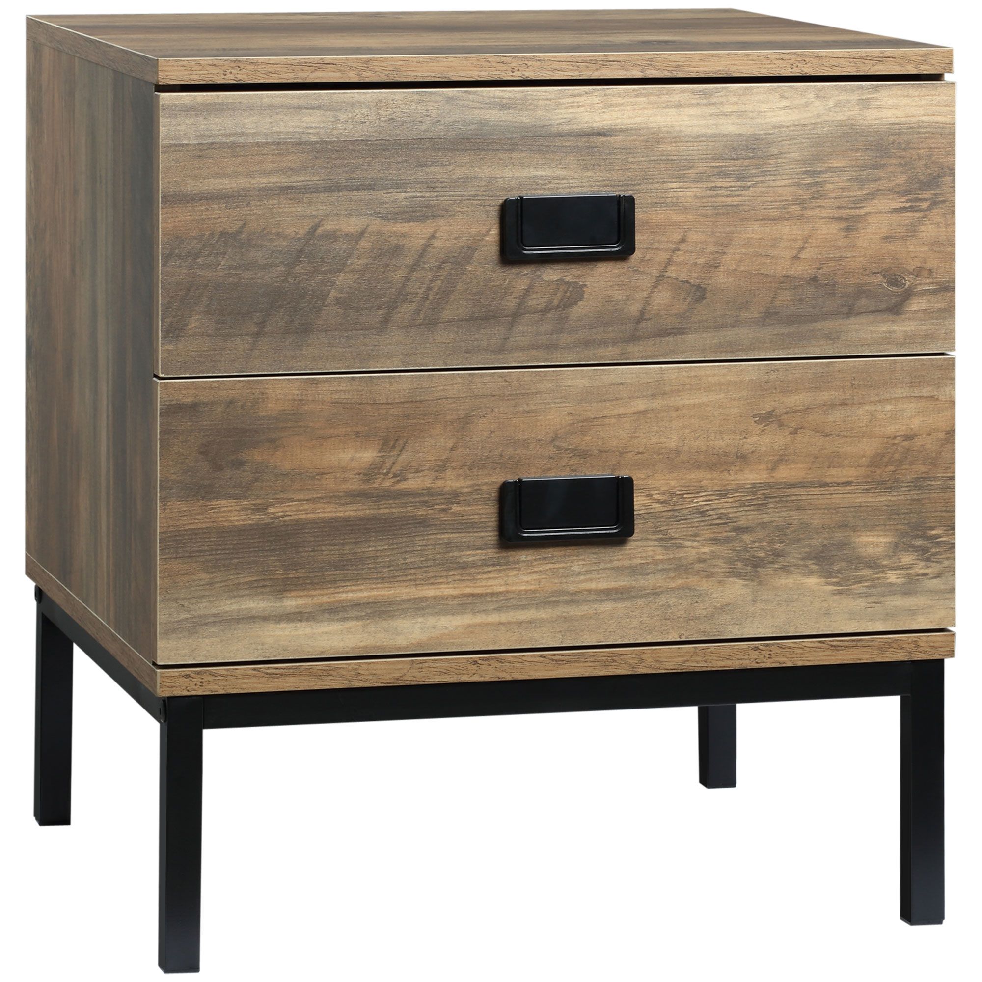 Homcom Retro Bedside Table, End Side Table With 2 Drawers, Metal Frame, Coffee
