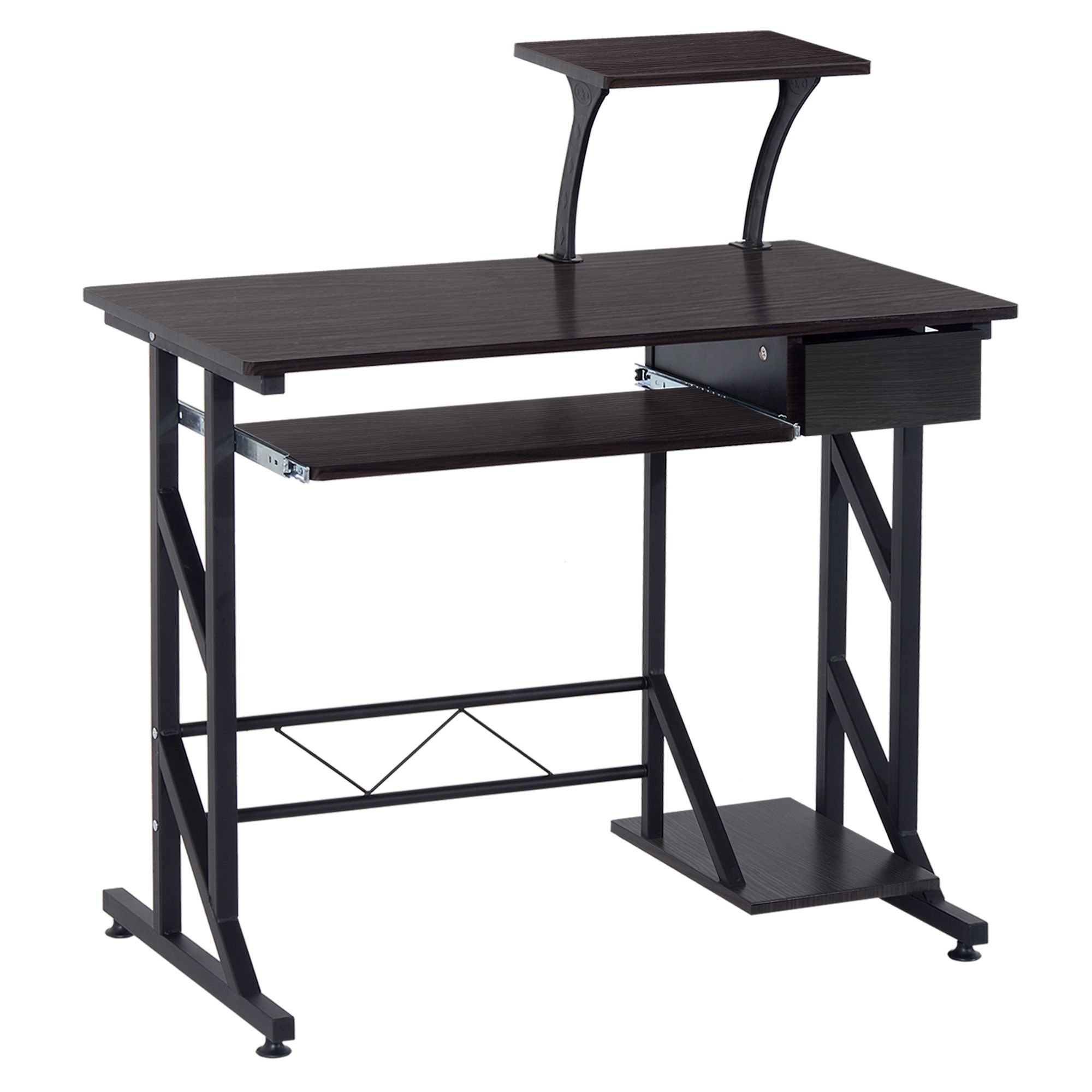 Homcom Computer Desk With Display Stand, Executive Wooden Pc Tray Table Home Office Storage Workstation
