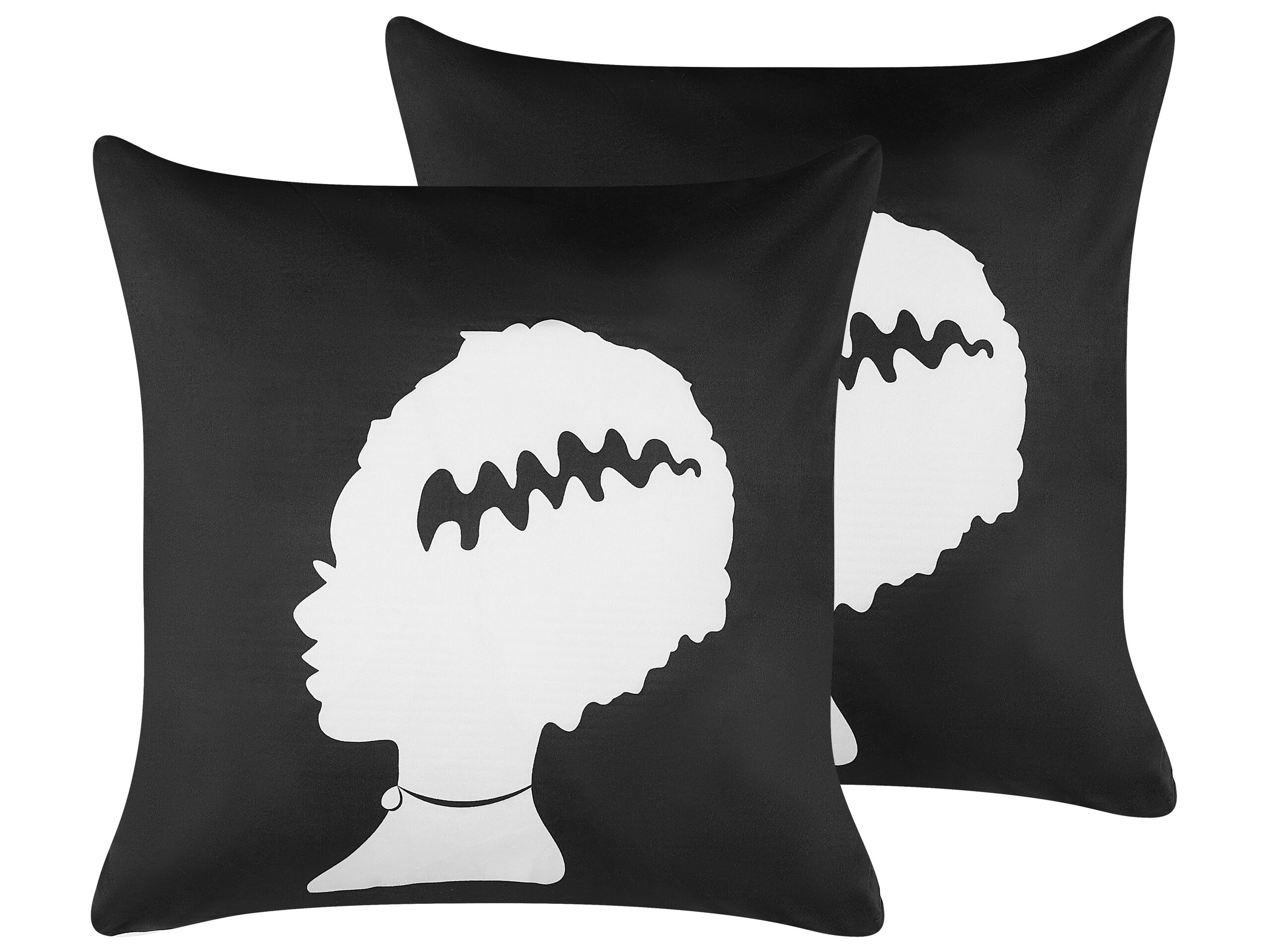 Set Of 2 Decorative Cushions Black Velvet 45 X 45 Cm Frankenstein Bride Pattern Square