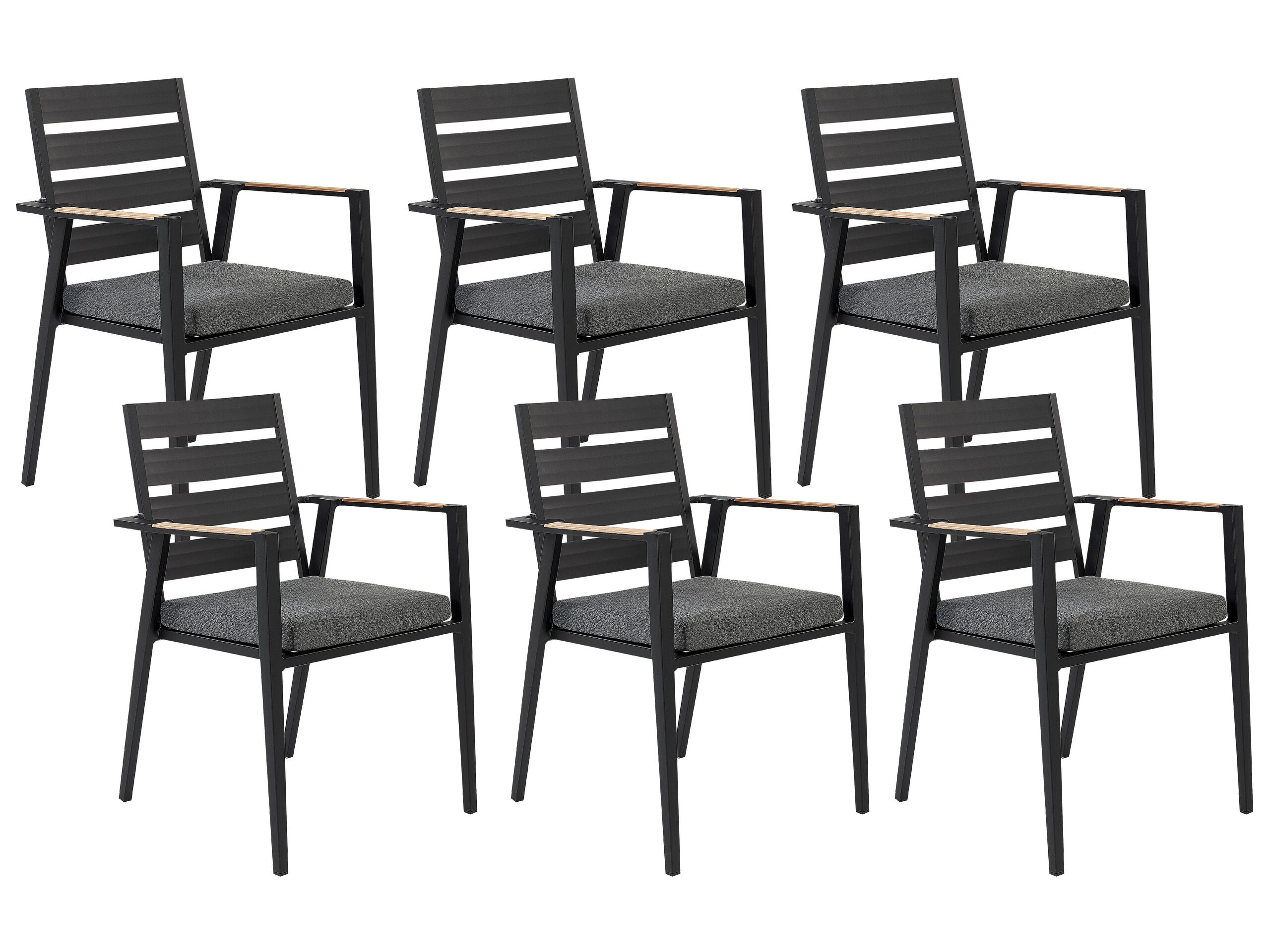 Set Of 6 Garden Dining Chairs Black Aluminium Frame With Cushions Slatted Backrest Design Modern Beliani