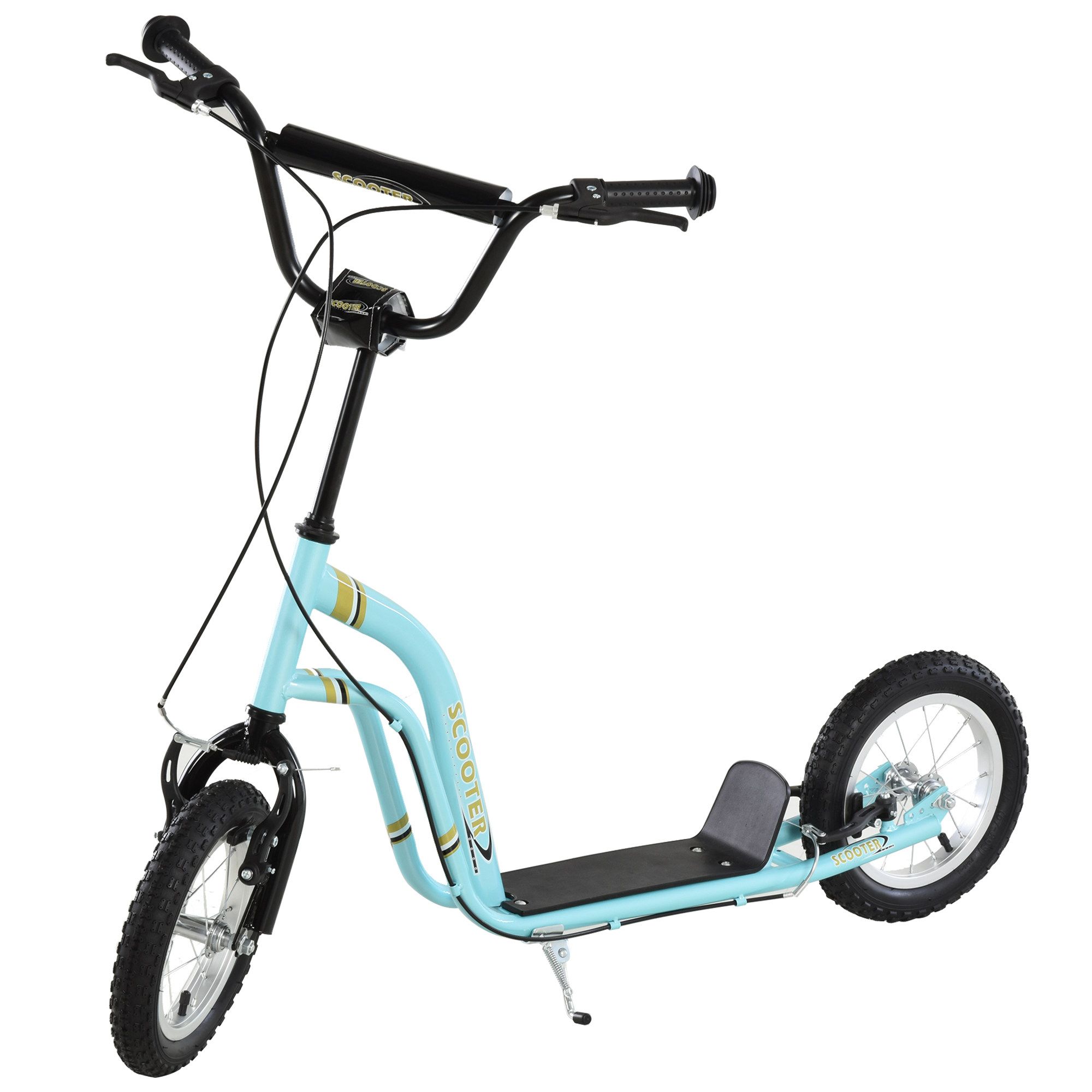 Homcom Teen Kids Stunt Scooter W/ Adjustable Handlebar, 12 Inch Rubber Tyres, Dual Brakes, Blue