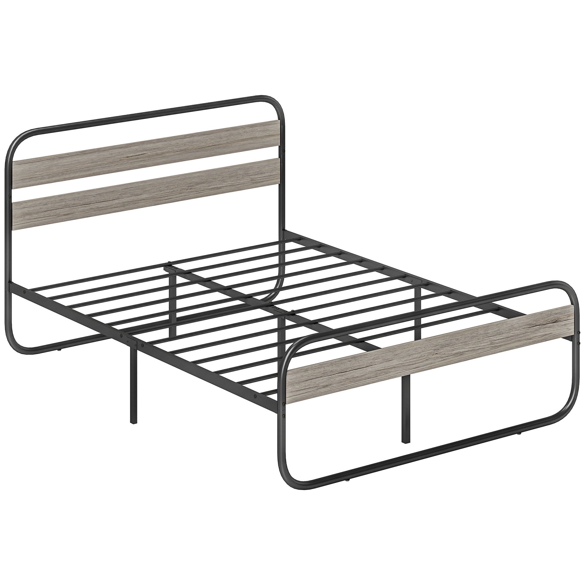 Homcom 4Ft6 Double Bed Frame, Industrial Style Metal Platform Bed Frame With Under Bed Storage, No Box Spring Needed, Easy Assembly, Grey