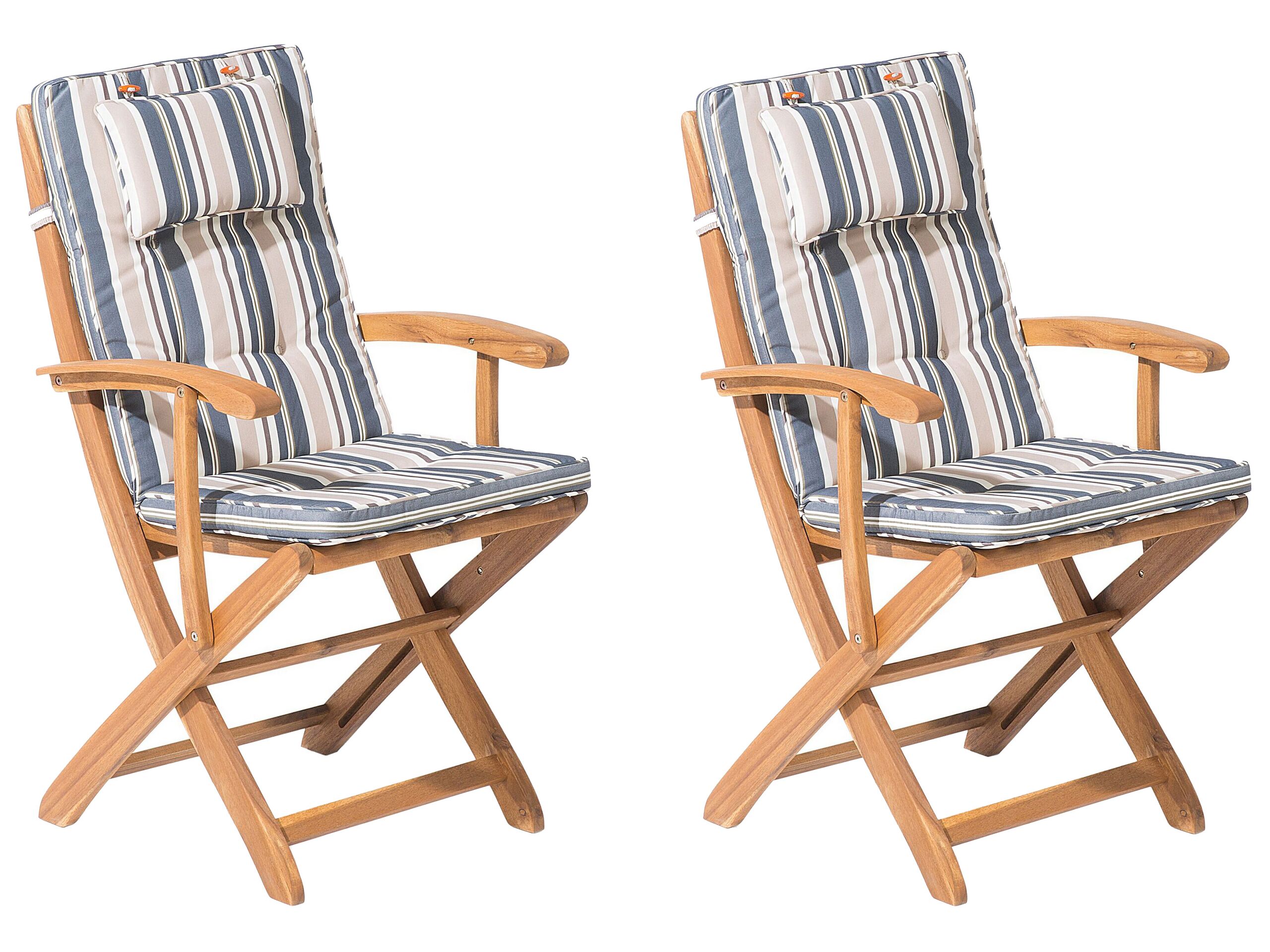 Set Of 2 Garden Dining Chairs Light Wood With Beige Cushion Acacia Wood Frame Folding Rustic Design Beliani