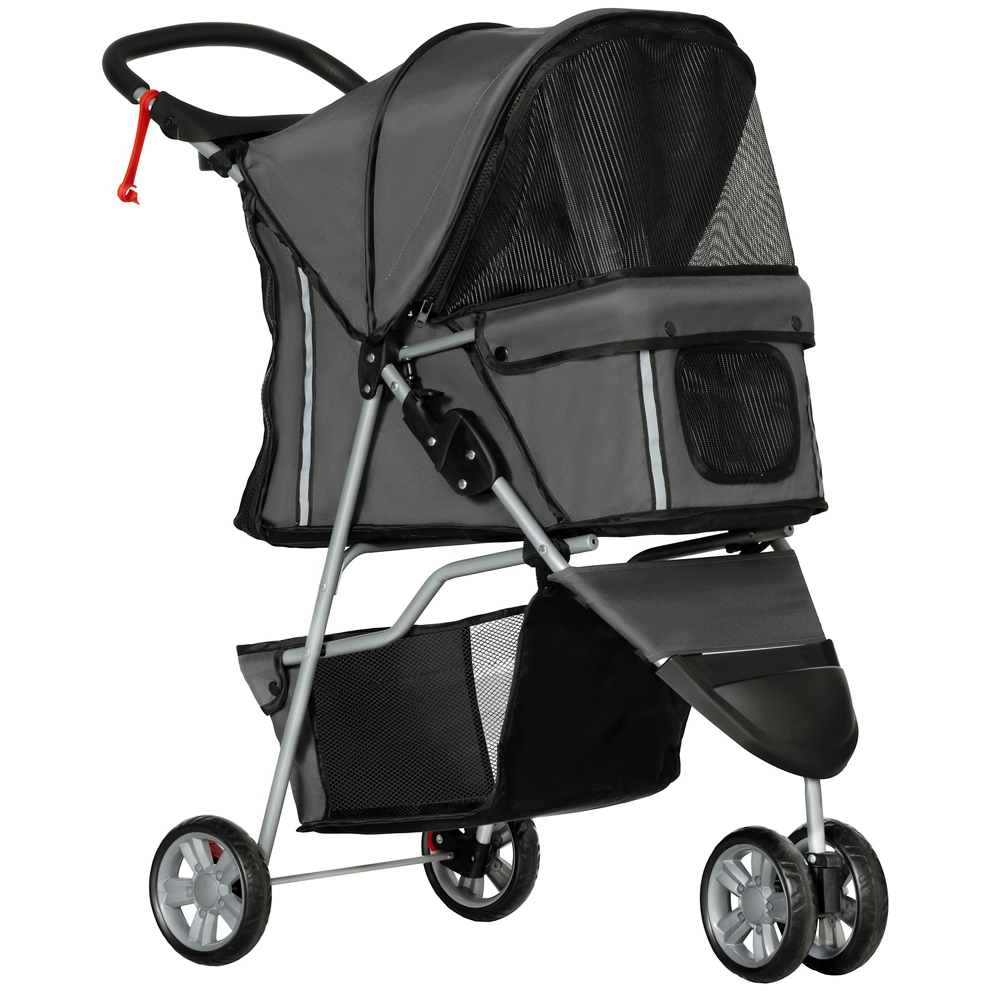 Pawhut 3 Wheel Pet Stroller For Small And Miniature Dogs, Charcoal Grey