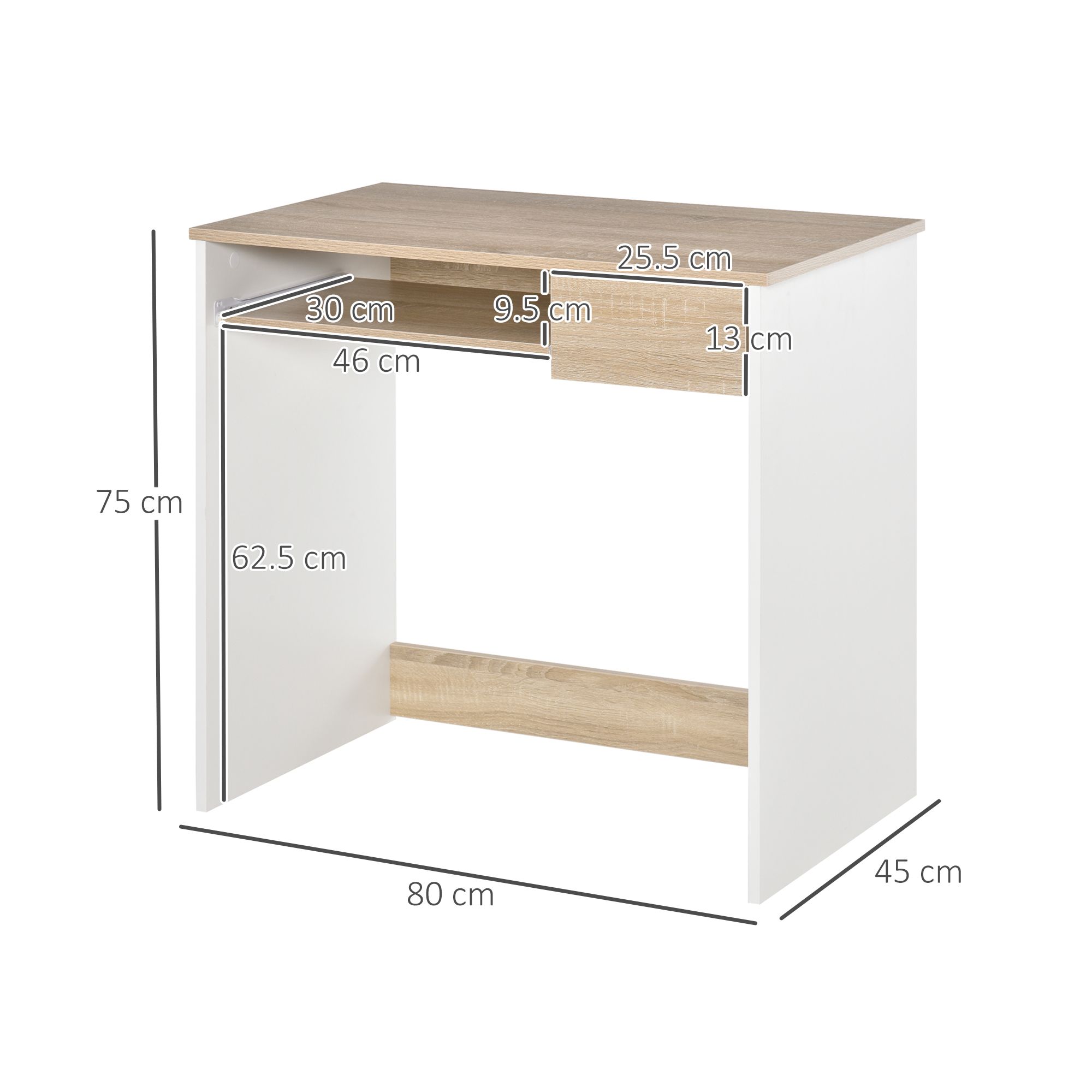 Homcom Compact Computer Table With Keyboard Tray Drawer Study Office Working Gaming Writing Desk, Oak Colour