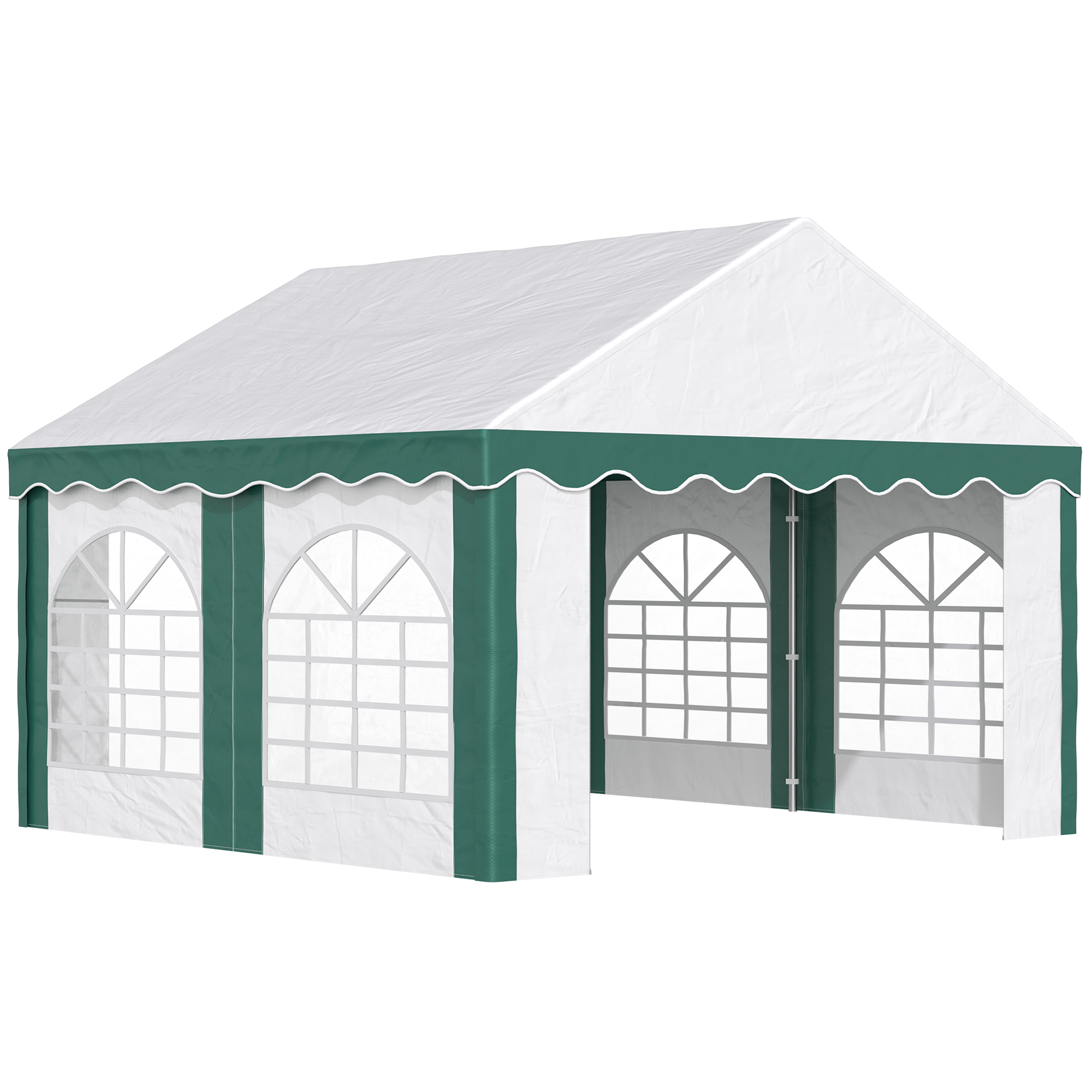 Outsunny 4 X 4m Garden Gazebo With Sides, Galvanised Marquee Party Tent With Four Windows And Double Doors