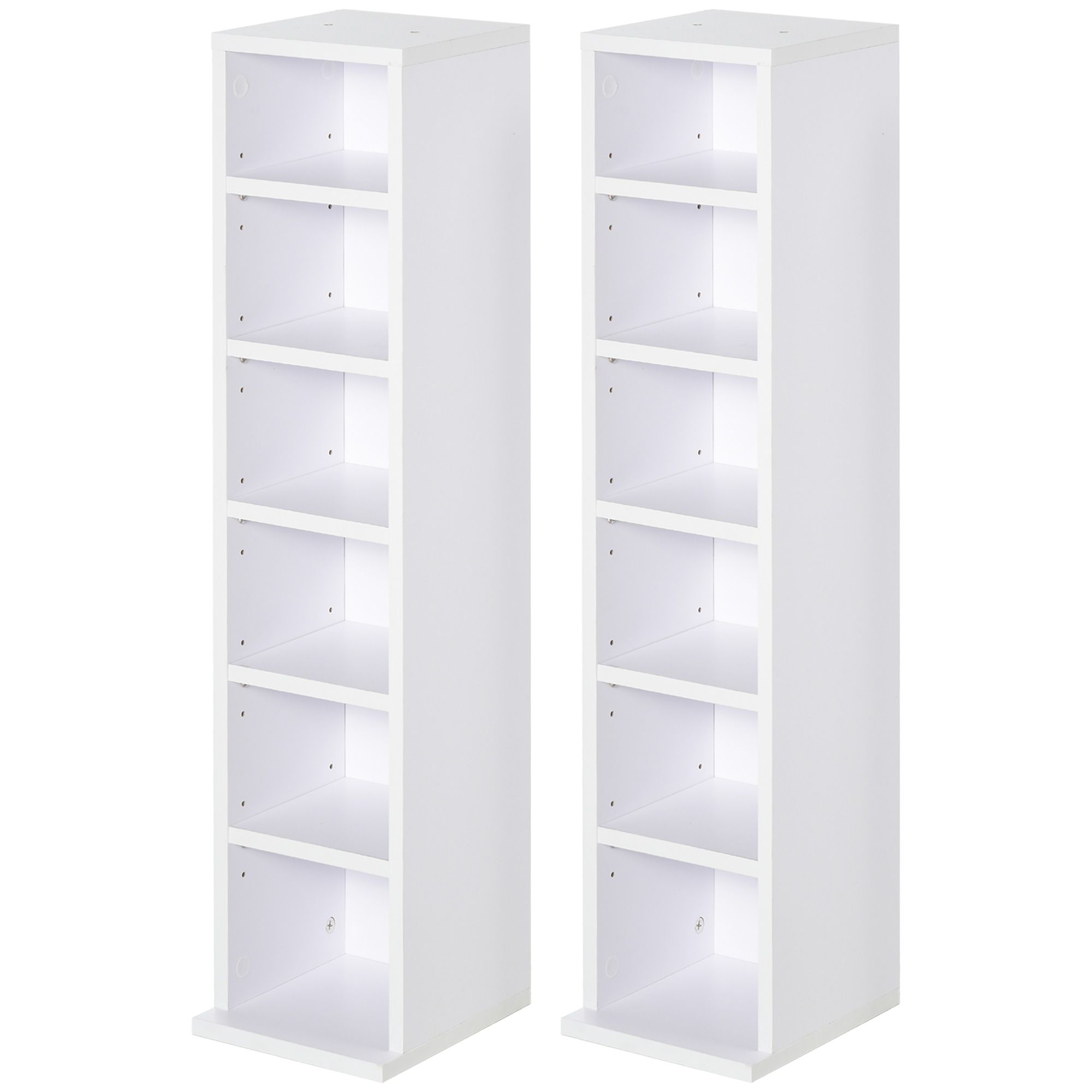 Homcom 204 Cd Media Display Shelf Unit Set Of 2 Blu-Ray Dvd Tower Rack W/ Adjustable Shelves Bookcase Storage Organiser, White